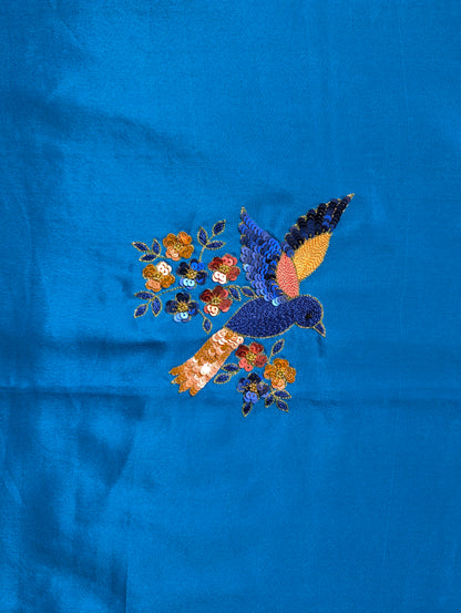 Pure Mysore Silk Crepe X Hand embroidery - Blue
