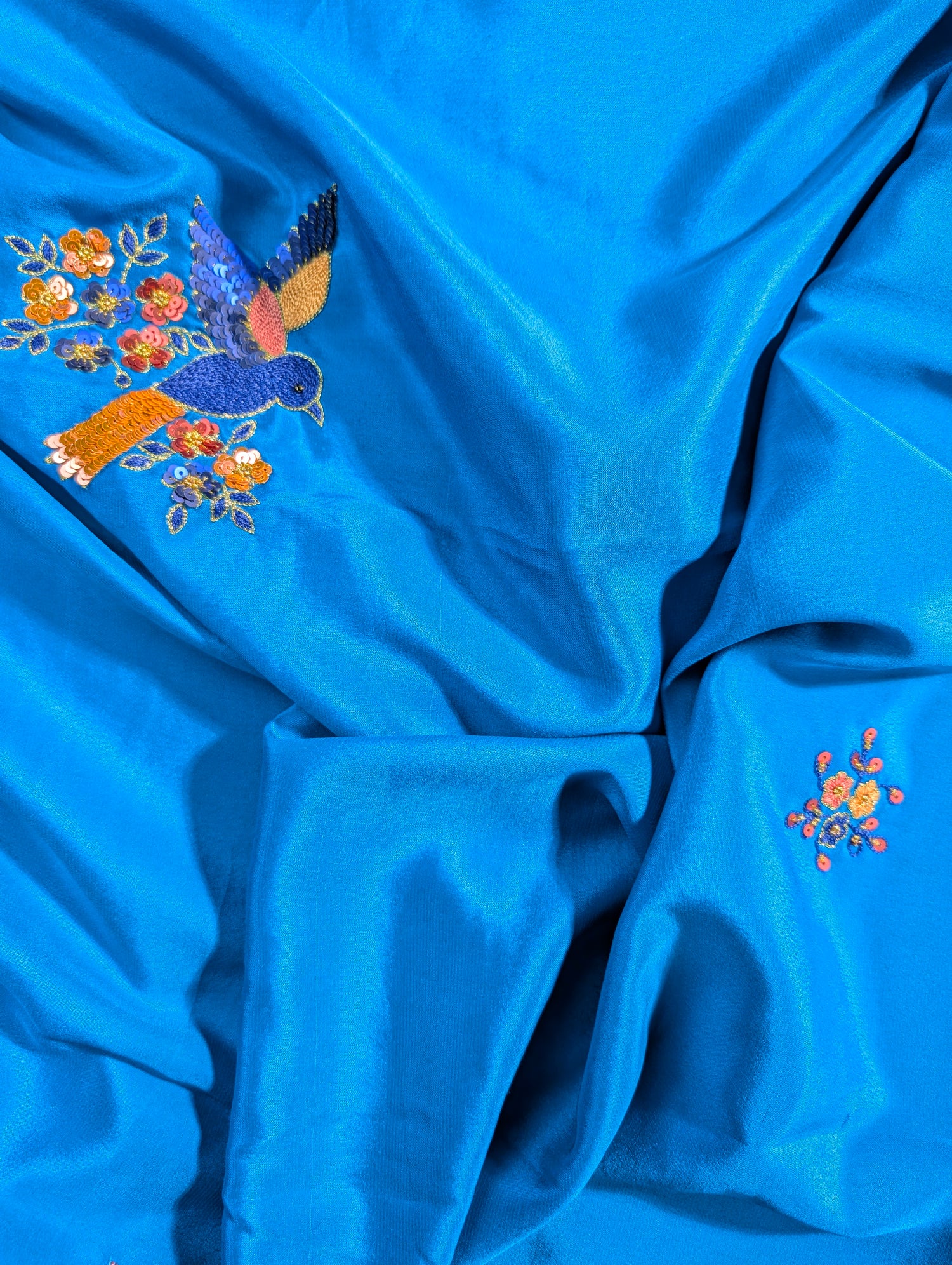 Pure Mysore Silk Crepe X Hand embroidery - Blue