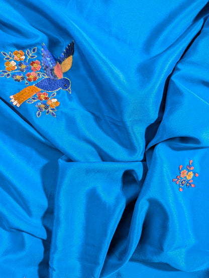 Pure Mysore Silk Crepe X Hand embroidery - Blue