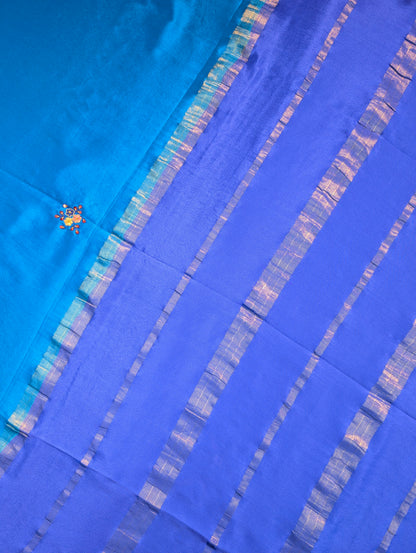Pure Mysore Silk Crepe X Hand embroidery - Blue