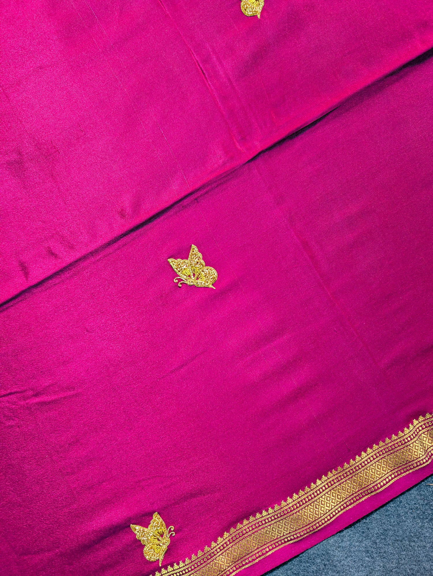 Pure Mysore silk Crepe  X Hand Embroidery - Wine