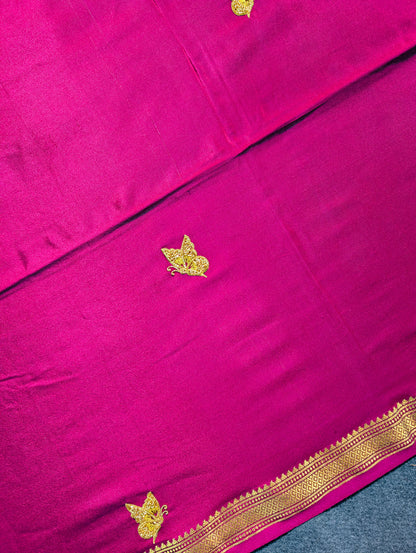 Pure Mysore silk Crepe  X Hand Embroidery - Wine