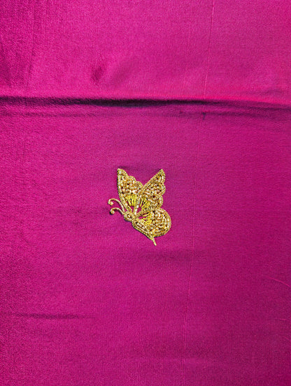 Pure Mysore silk Crepe  X Hand Embroidery - Wine