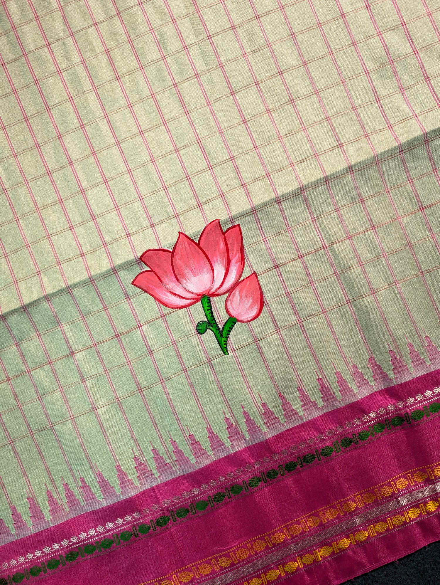 Pure Handloom Gadwal X Hand Painting - Soft Pink &amp; Beige