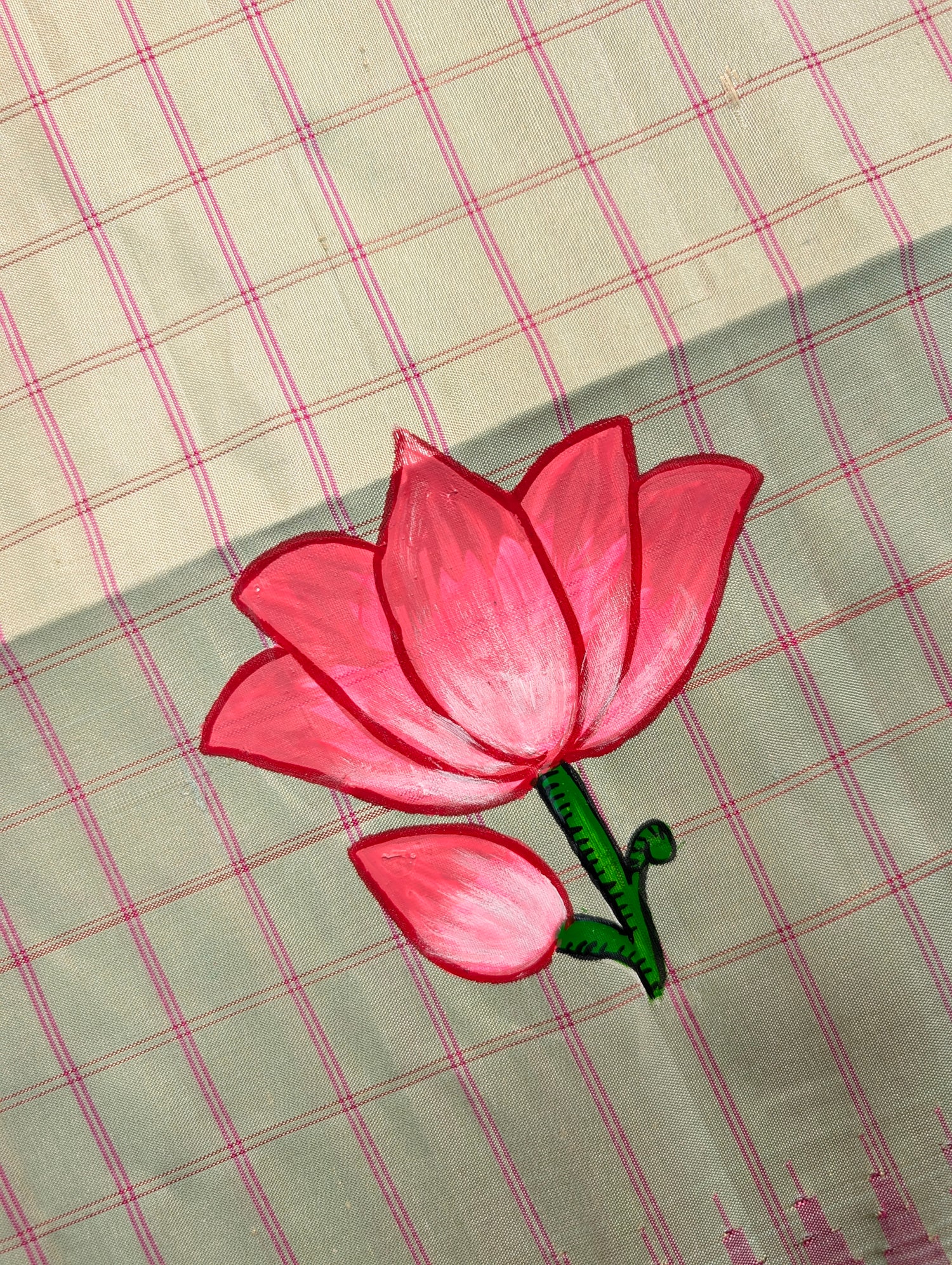 Pure Handloom Gadwal X Hand Painting - Soft Pink &amp; Beige