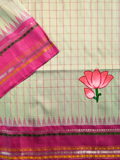 Pure Handloom Gadwal X Hand Painting - Soft Pink &amp; Beige