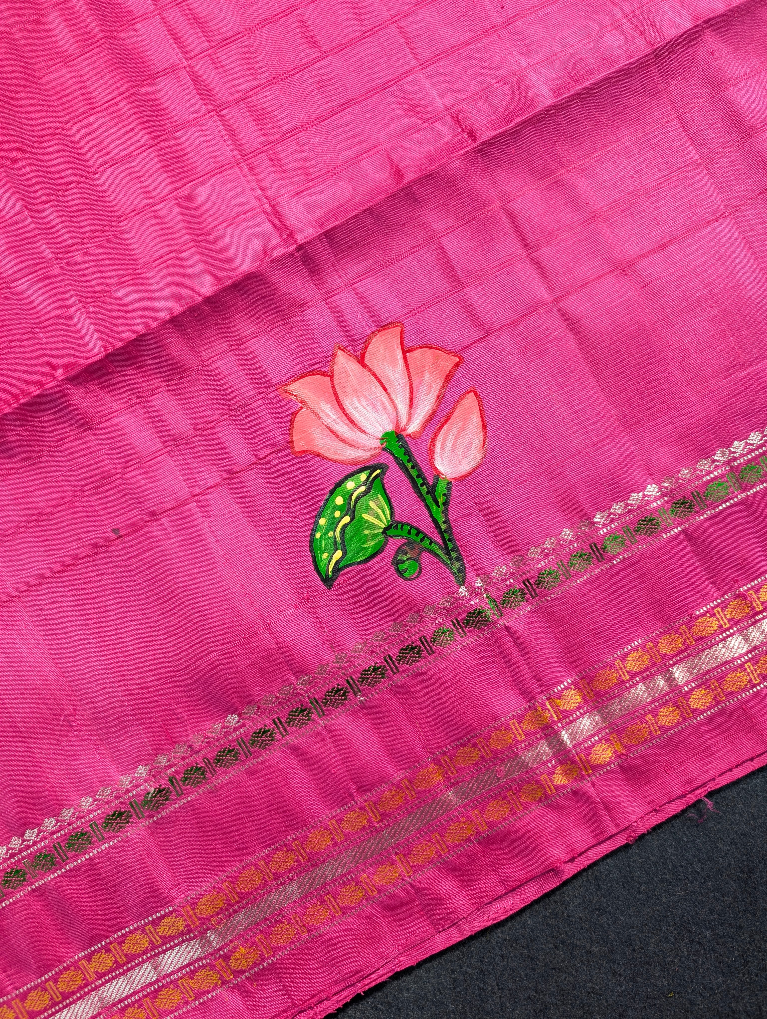 Pure Handloom Gadwal X Hand Painting - Soft Pink &amp; Beige