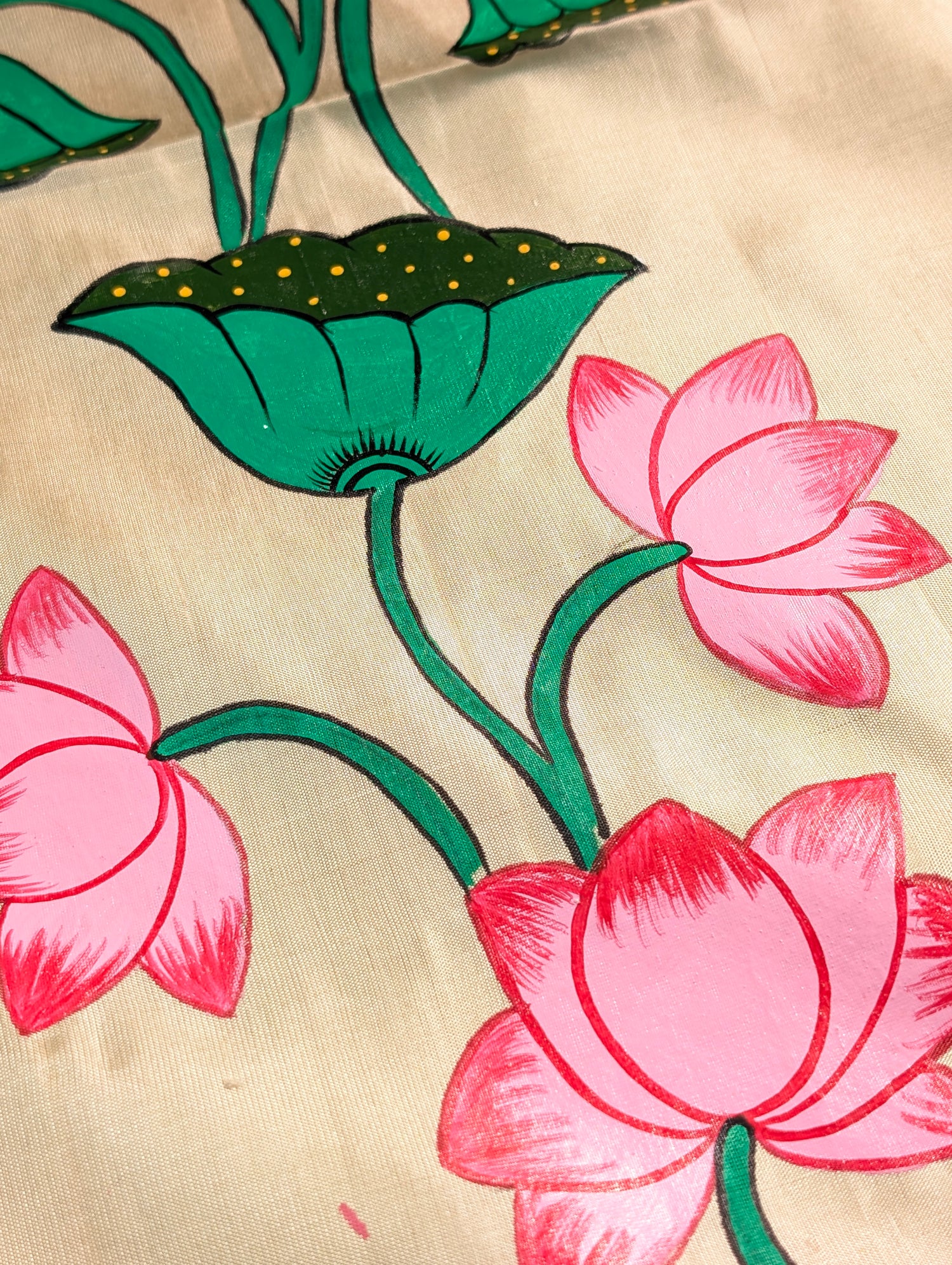 Handloom Gadwal - Elegant Lotus Hand-Painted Silk Saree
