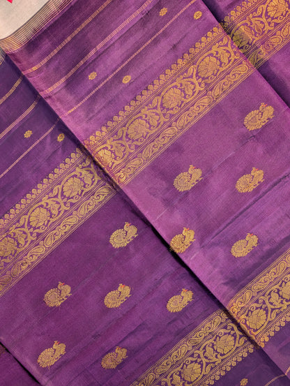 Handloom Gadwal - Elegant Lotus Hand-Painted Silk Saree