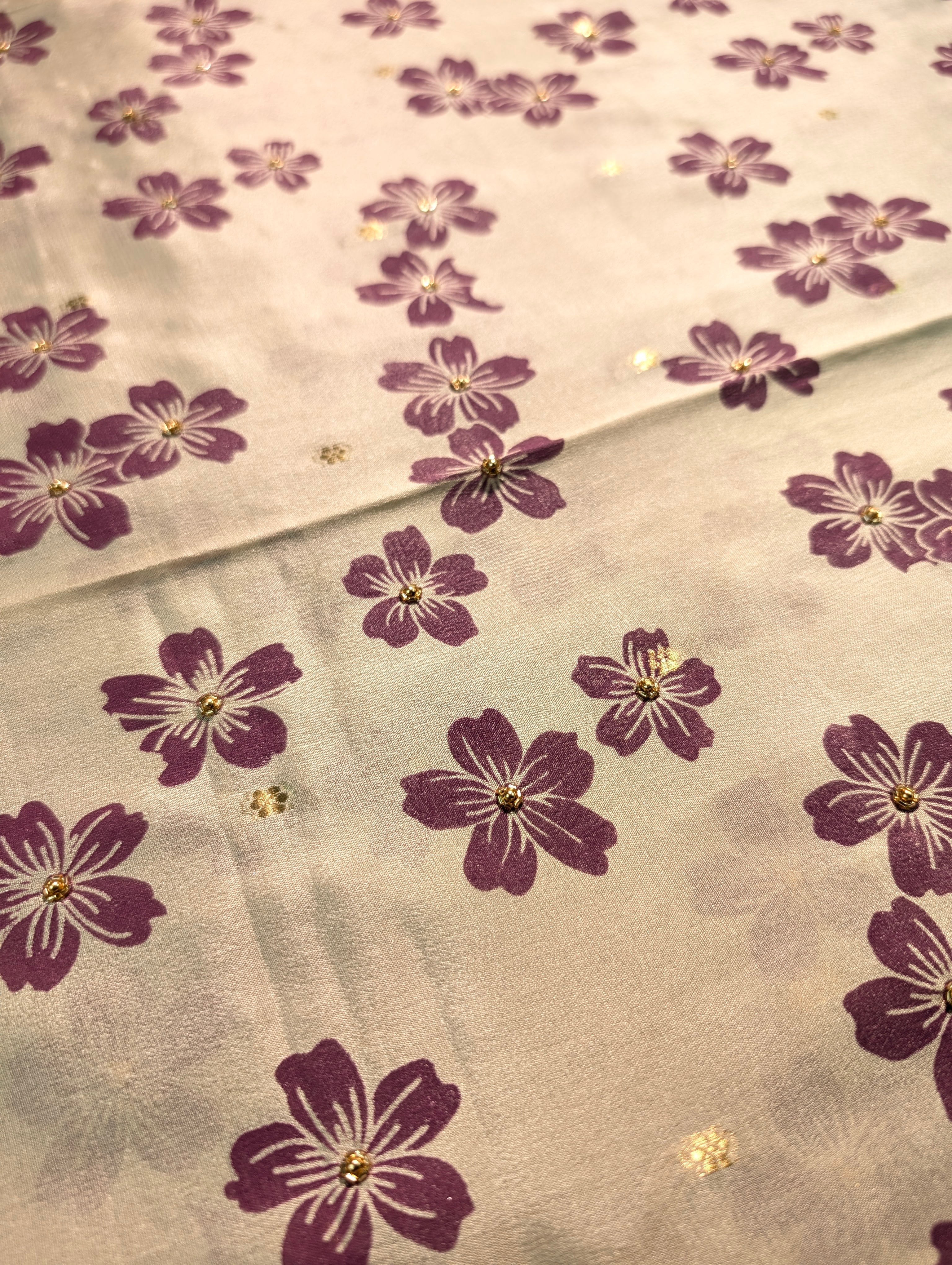 Pure Mysore Silk Crepe - Pastel Green w/t Purple