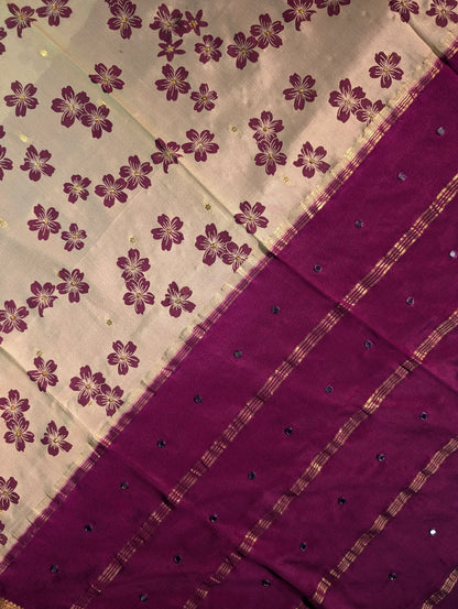 Pure Mysore Silk Crepe - Pastel Green w/t Purple
