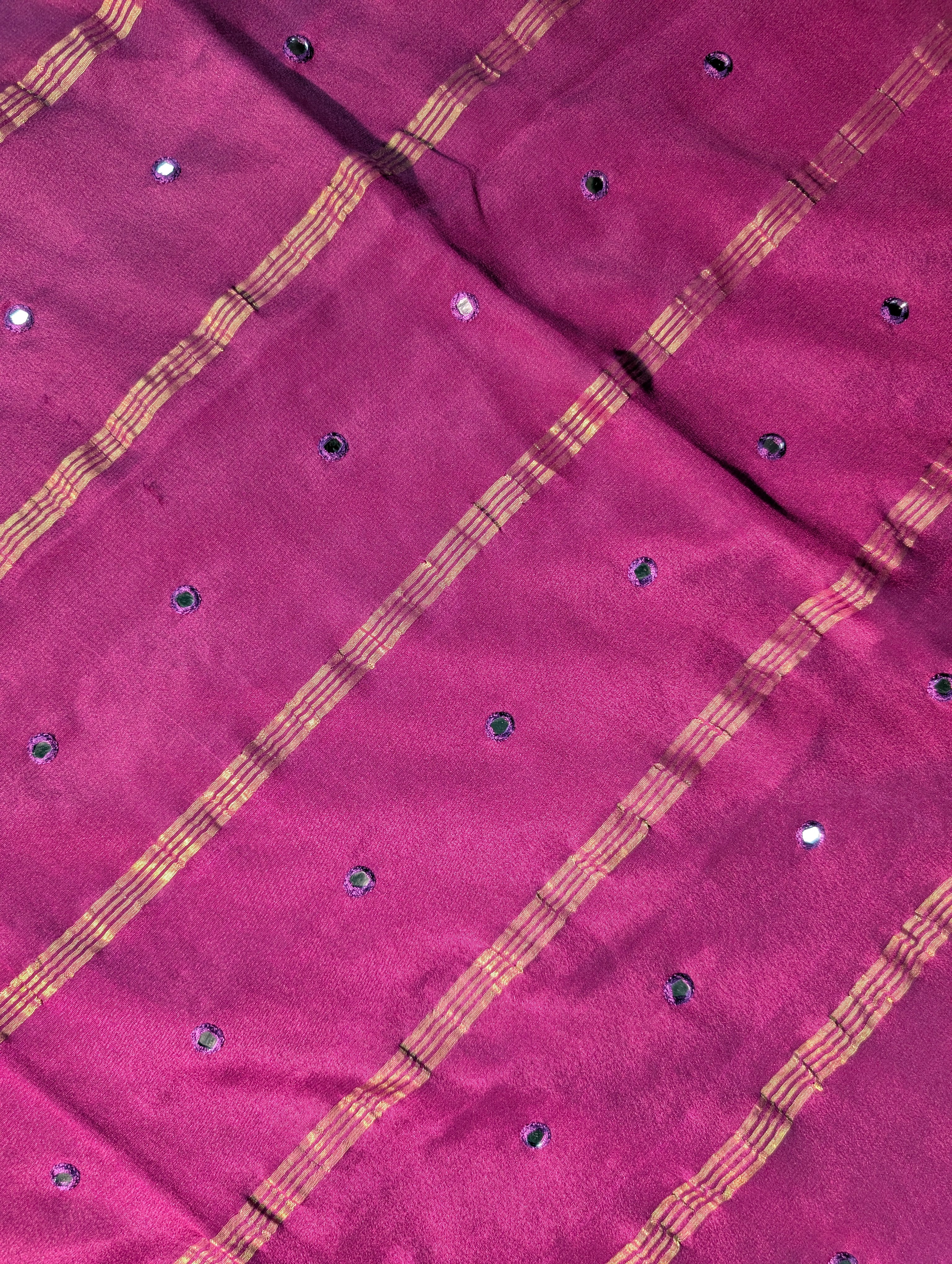 Pure Mysore Silk Crepe - Pastel Green w/t Purple