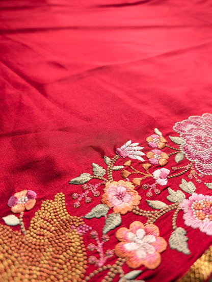Pure Mysore Silk Crepe X Embroidery - Red &amp; Green