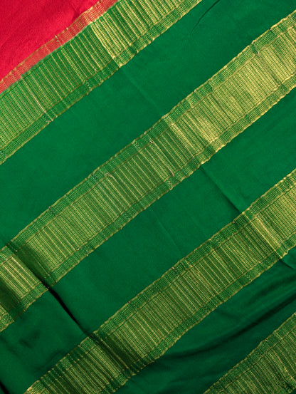 Pure Mysore Silk Crepe X Embroidery - Red &amp; Green
