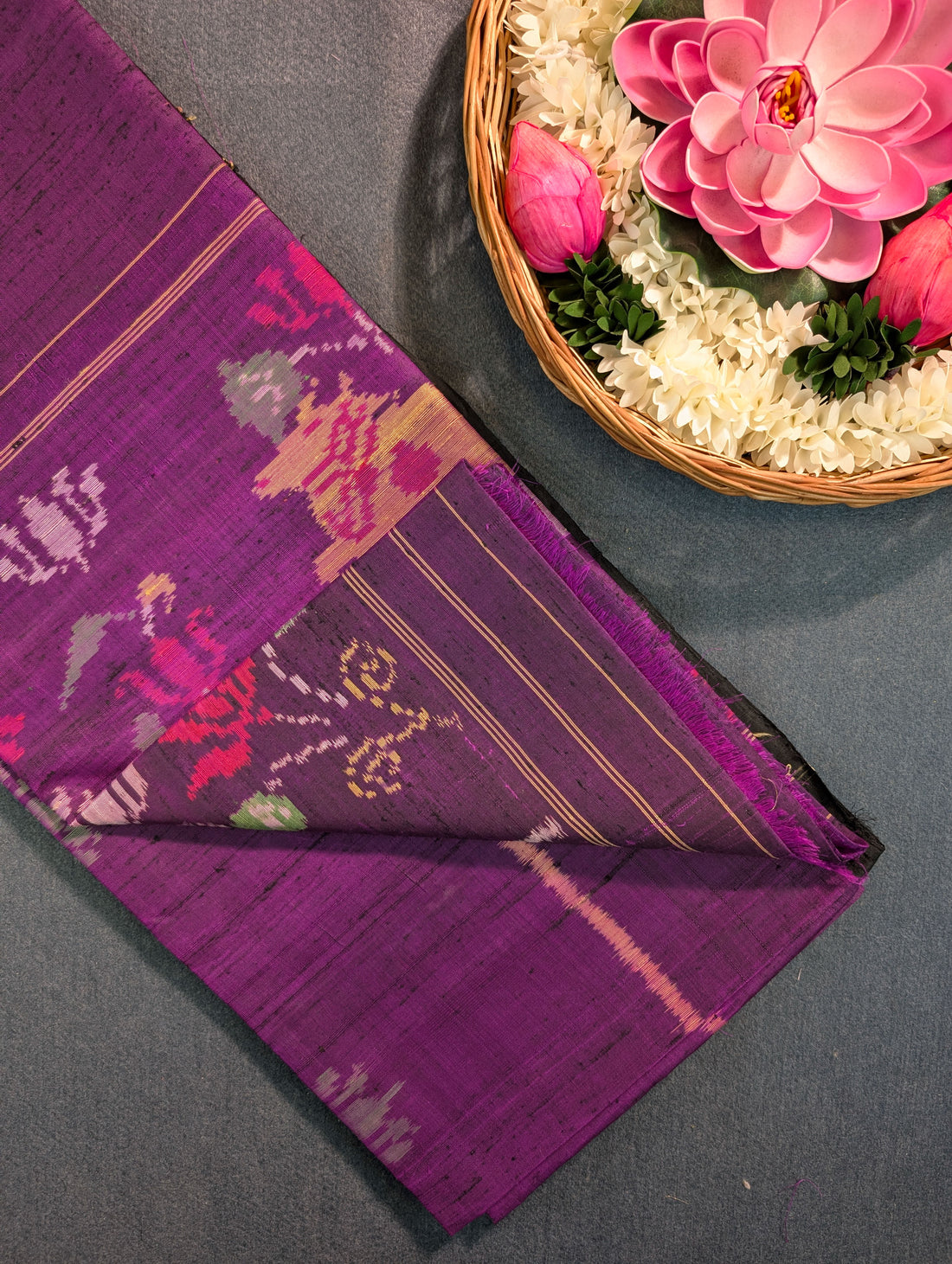 Handloom Raw Silk Patola Saree X Deep Purple