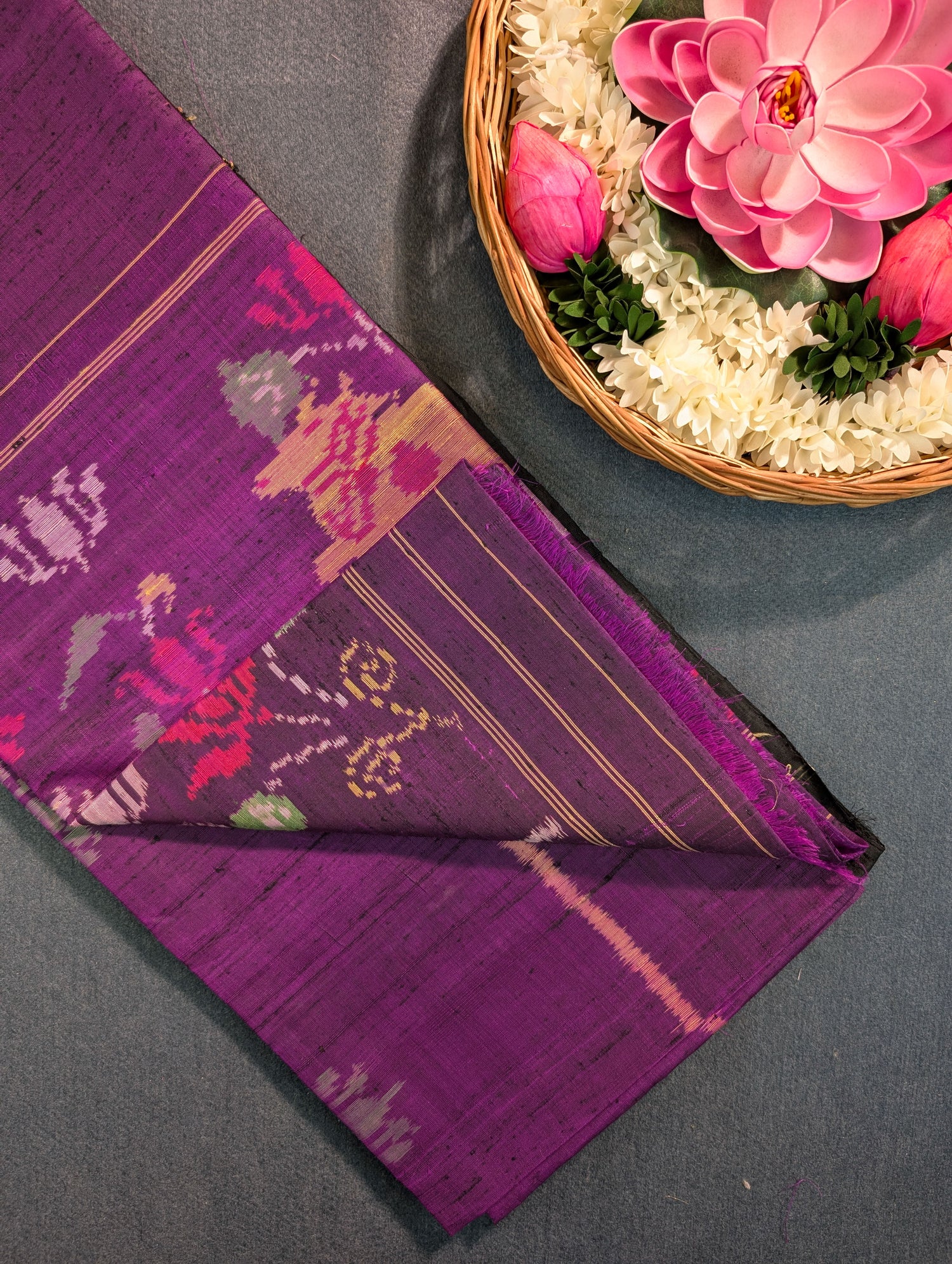Handloom Raw Silk Patola Saree X Deep Purple