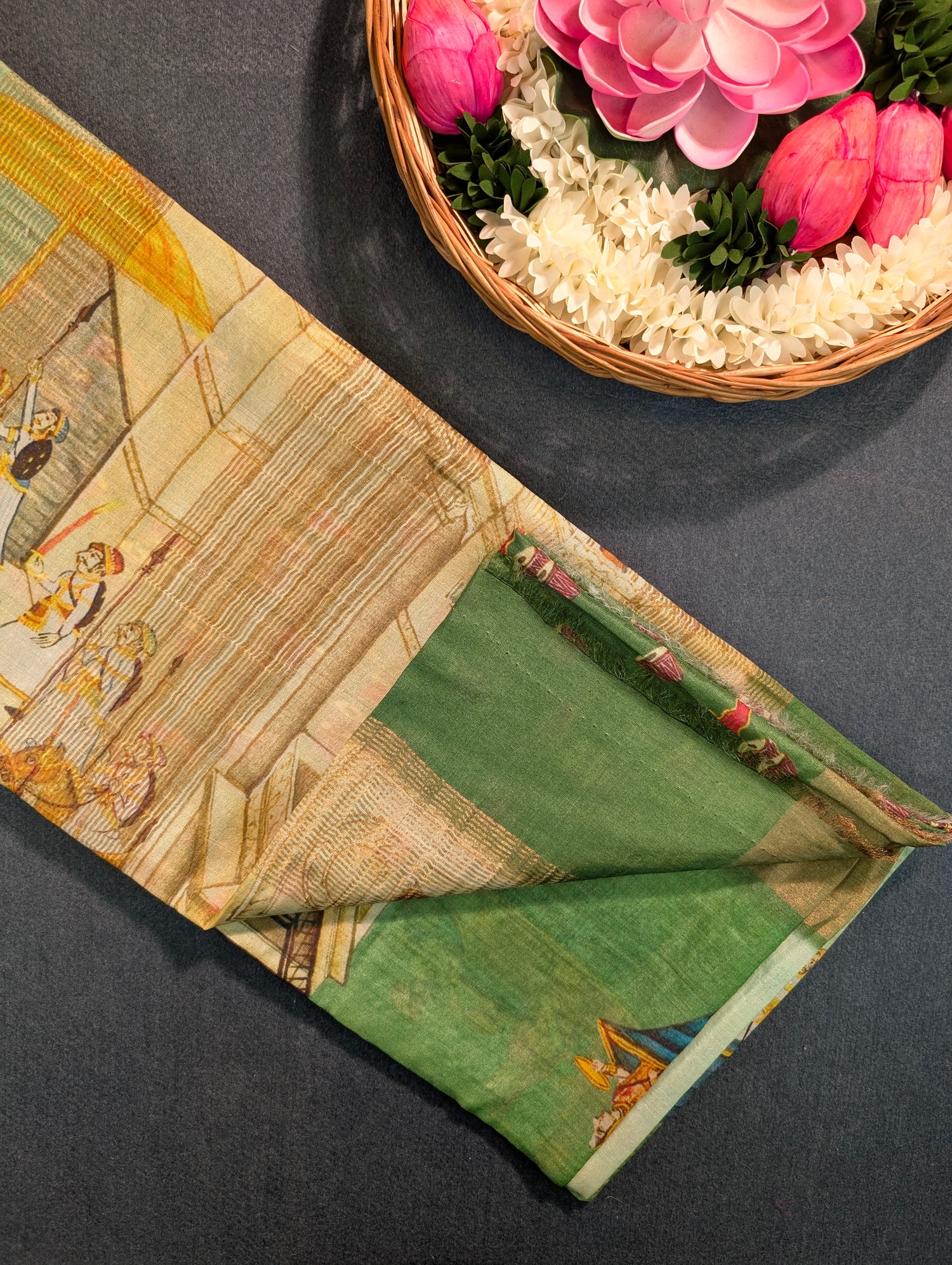 Pure Tussar Silk - Heritage Miniature Art Print in Meadow Green