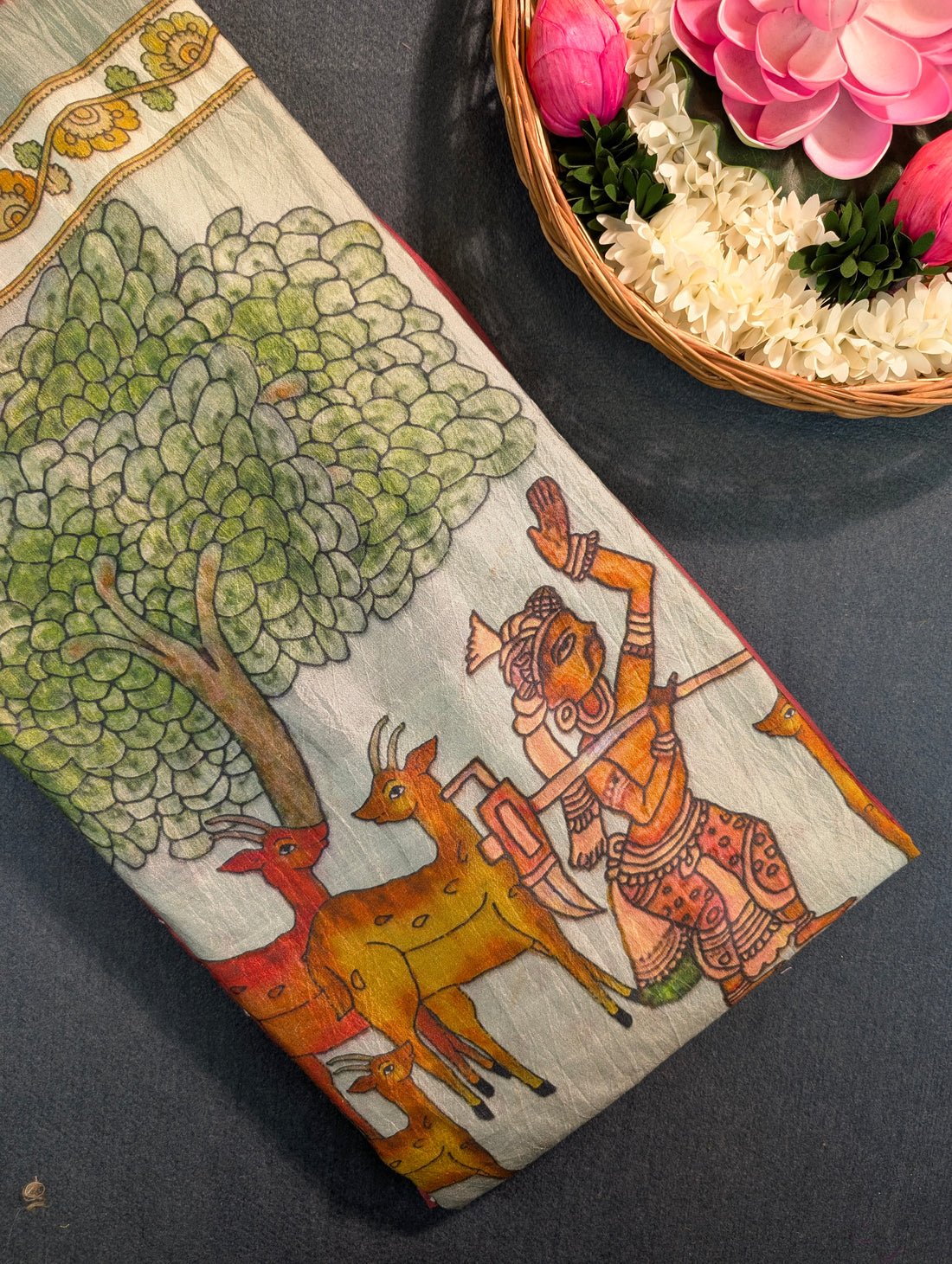 Pure Chiniya Silk X Hand knitted bandhani - Terracota Red