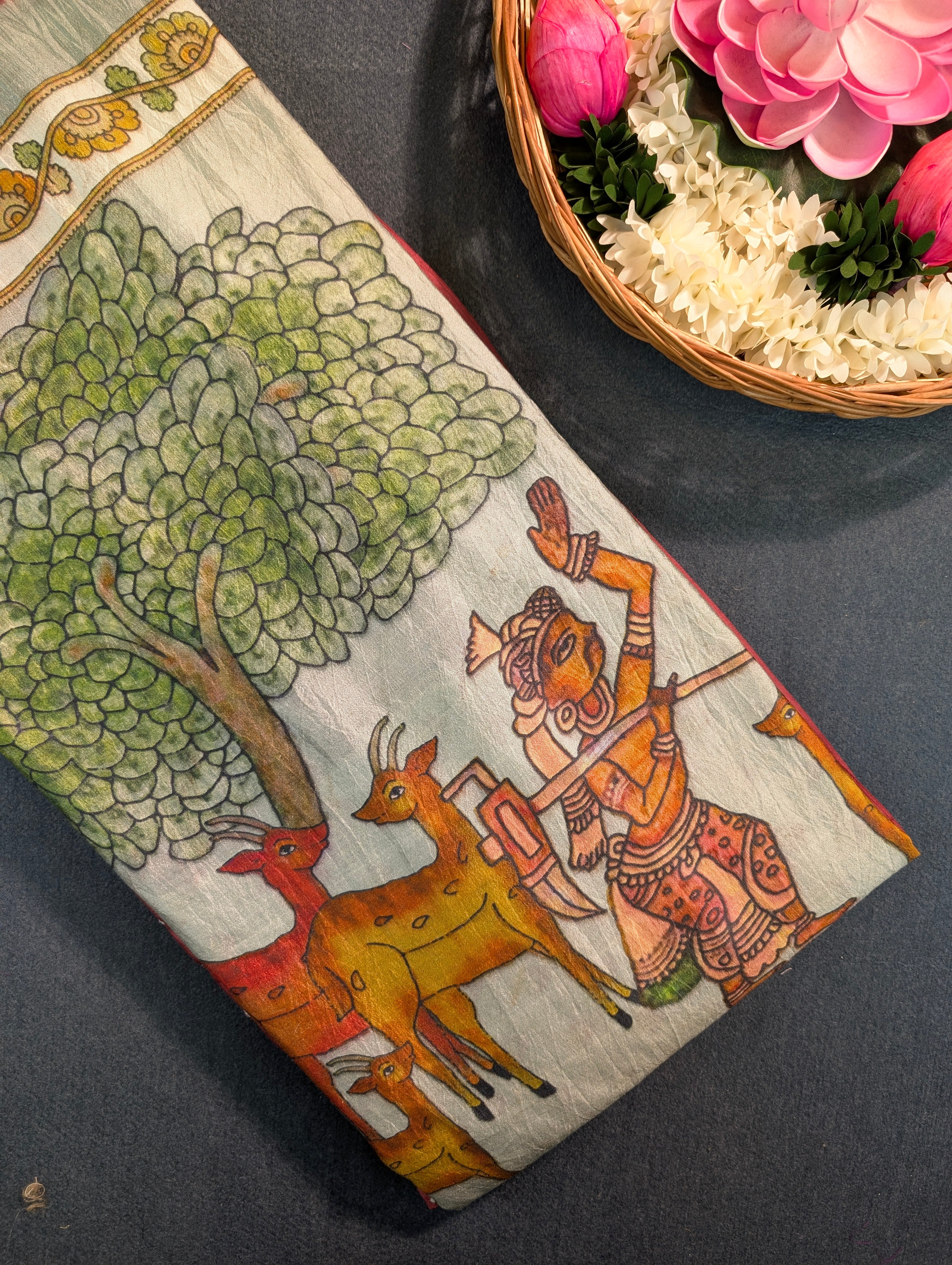 Pure Chiniya Silk X Hand knitted bandhani - Terracota Red