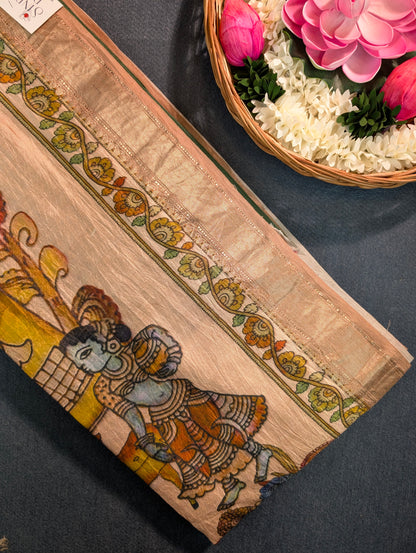 Pure Chiniya Silk X Hand knitted bandhani - Mehandi Green