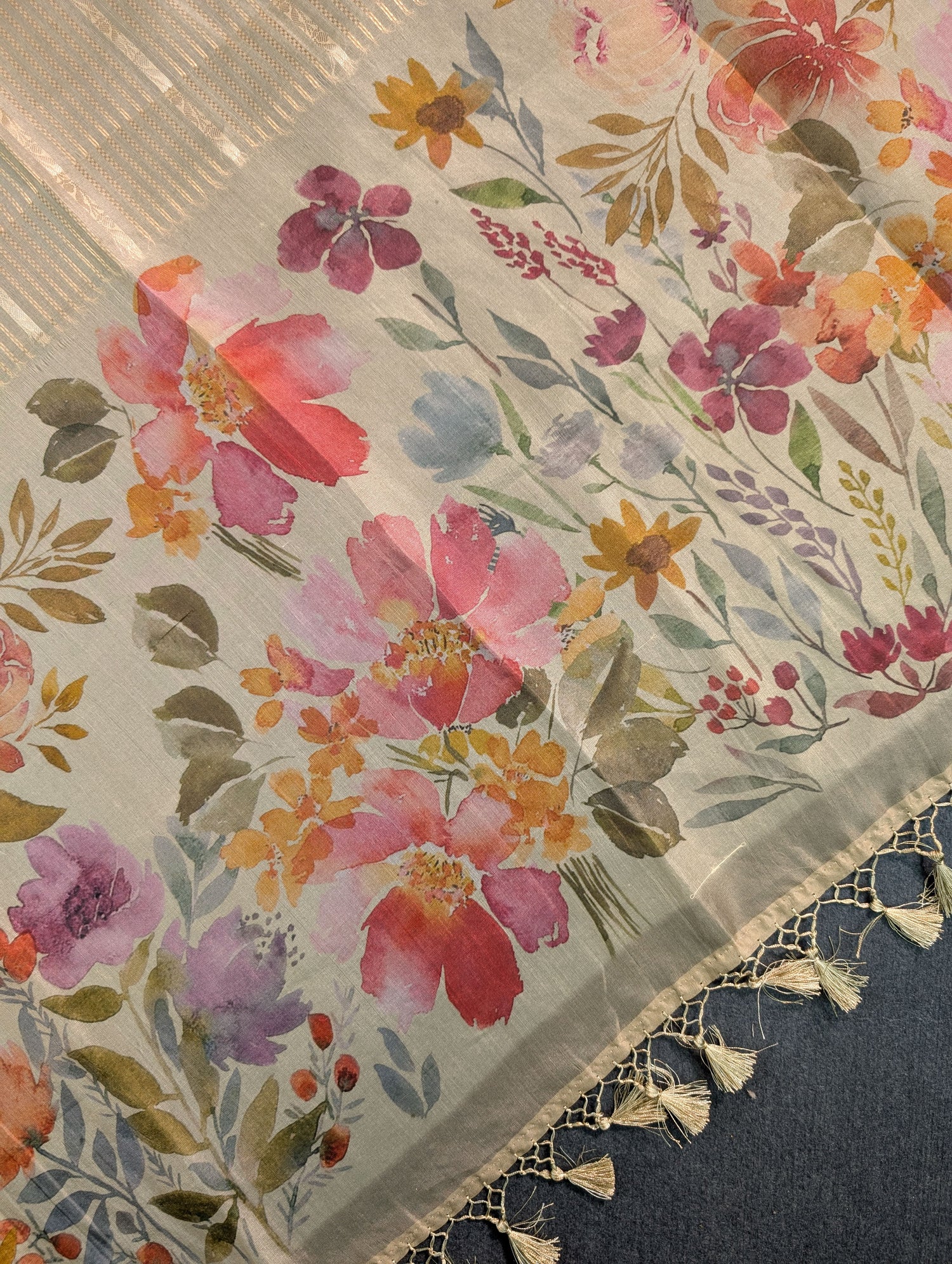 Pure Organza Saree with floral print border - Pastel Green