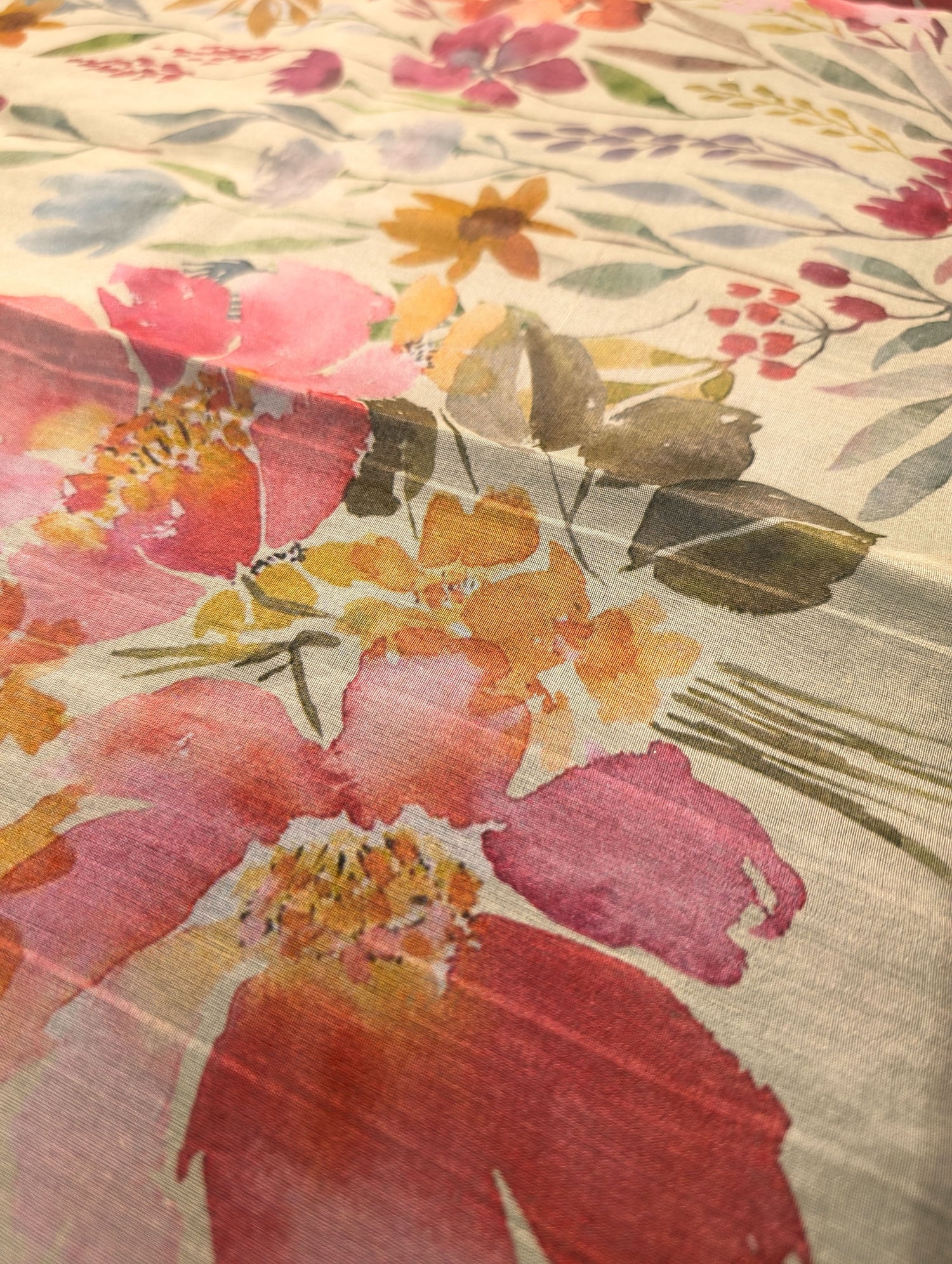 Pure Organza Saree with floral print border - Pastel Green