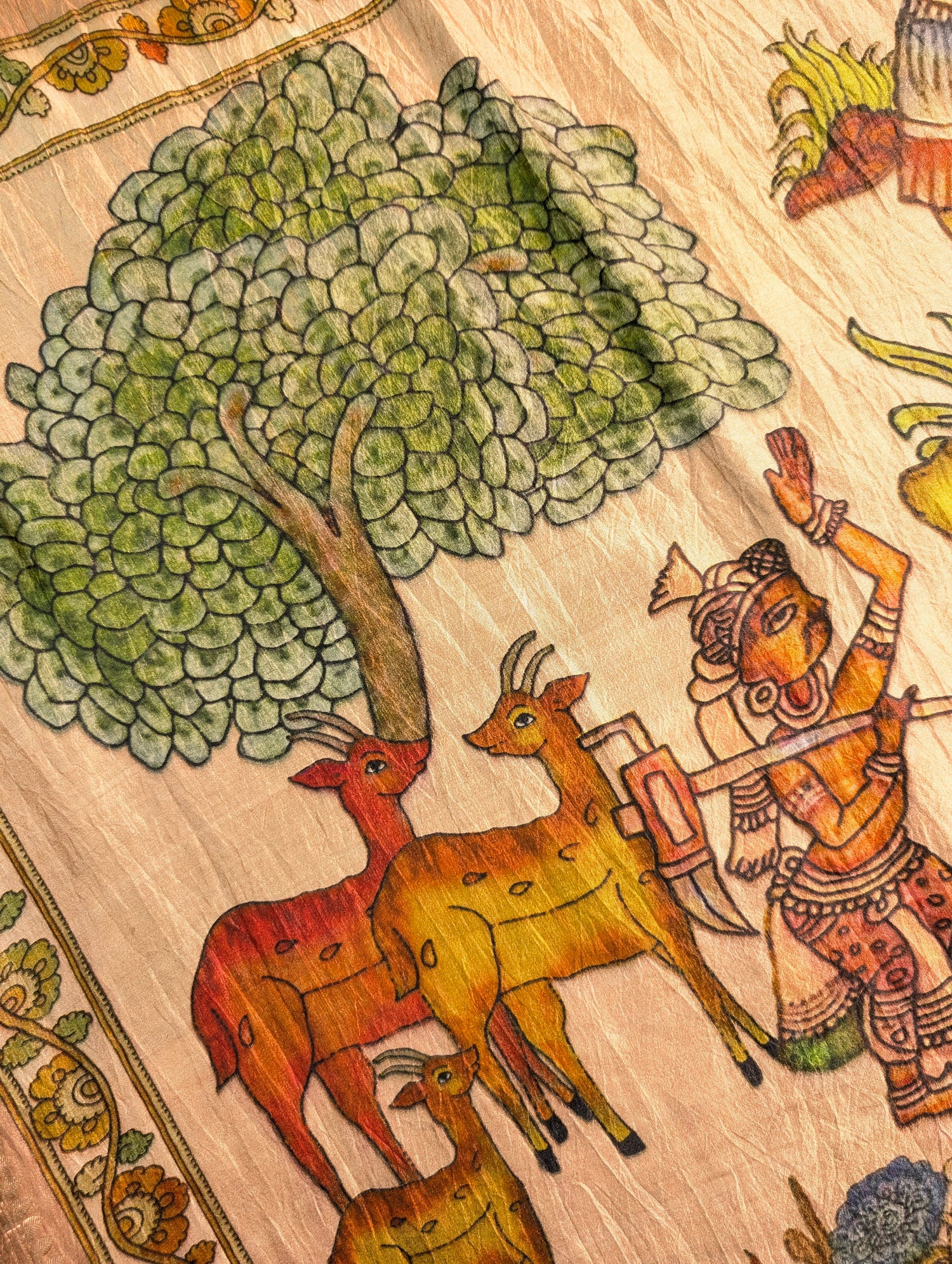 Pure Chiniya Silk X Hand knitted bandhani - Mehandi Green