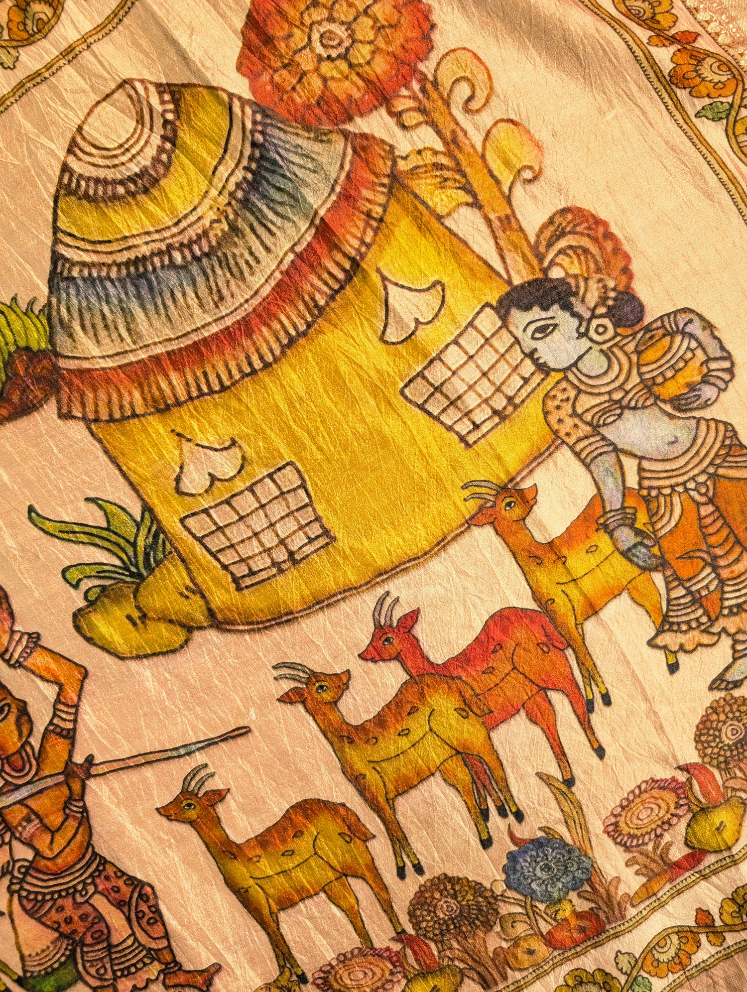 Pure Chiniya Silk X Hand knitted bandhani - Mehandi Green