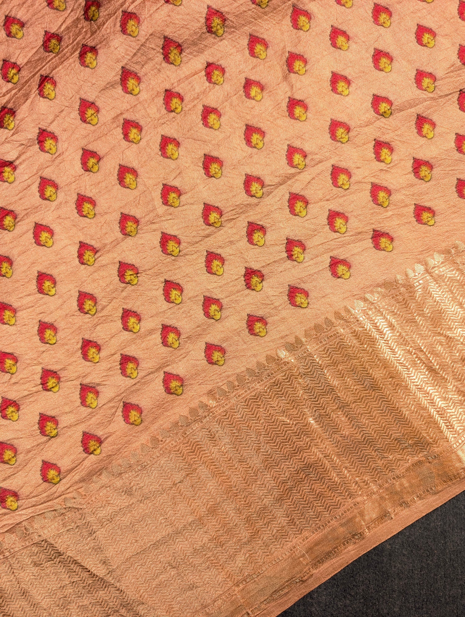 Pure Chiniya Silk X Hand knitted bandhani - Mehandi Green