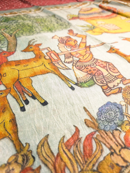 Pure Chiniya Silk X Hand knitted bandhani - Terracota Red