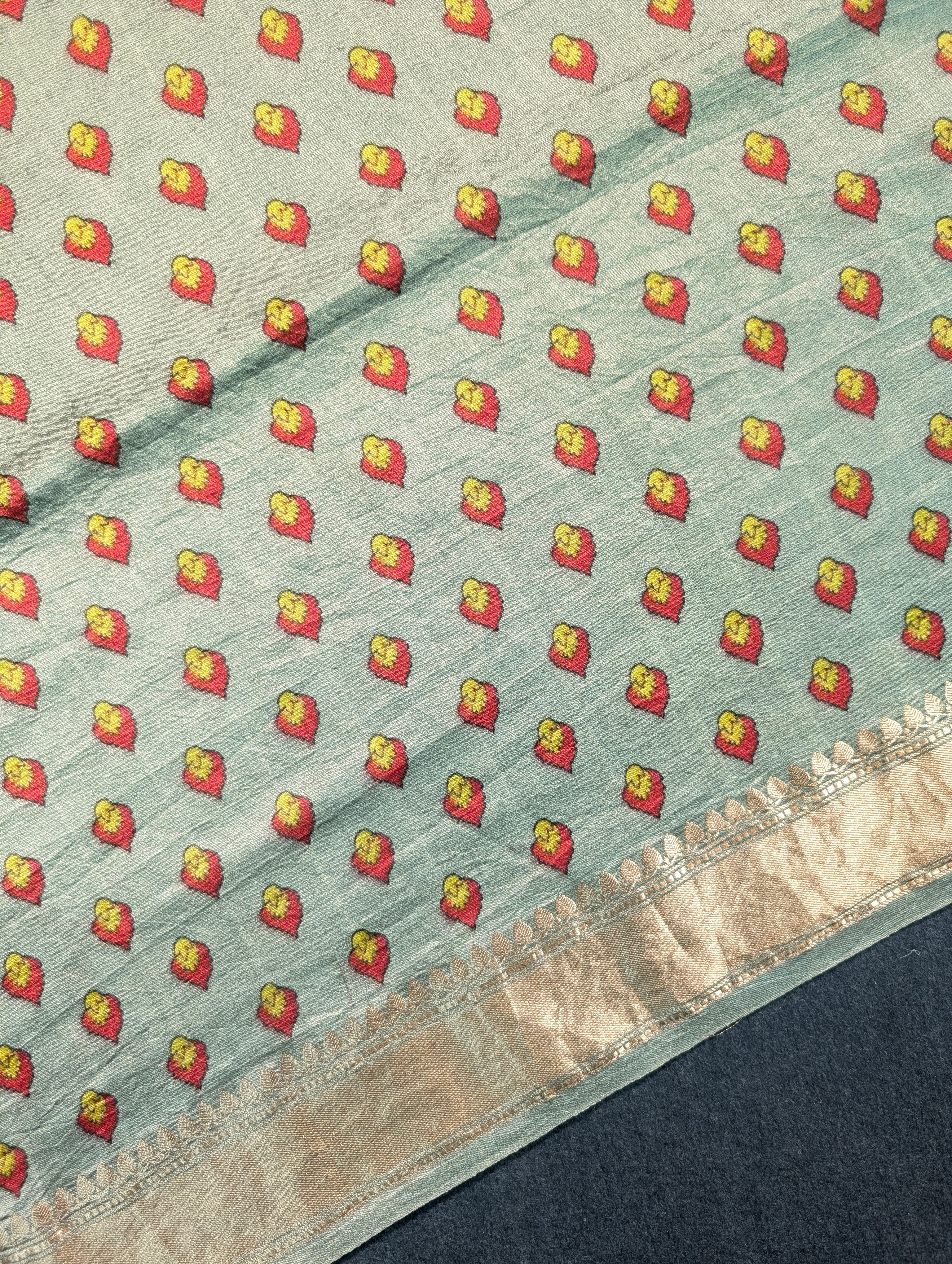 Pure Chiniya Silk X Hand knitted bandhani - Terracota Red