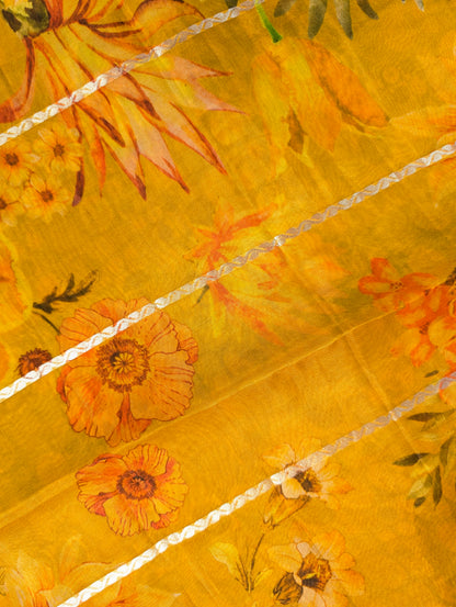 Pure Organza X Mustard Yellow Floral Saree with Zari Border