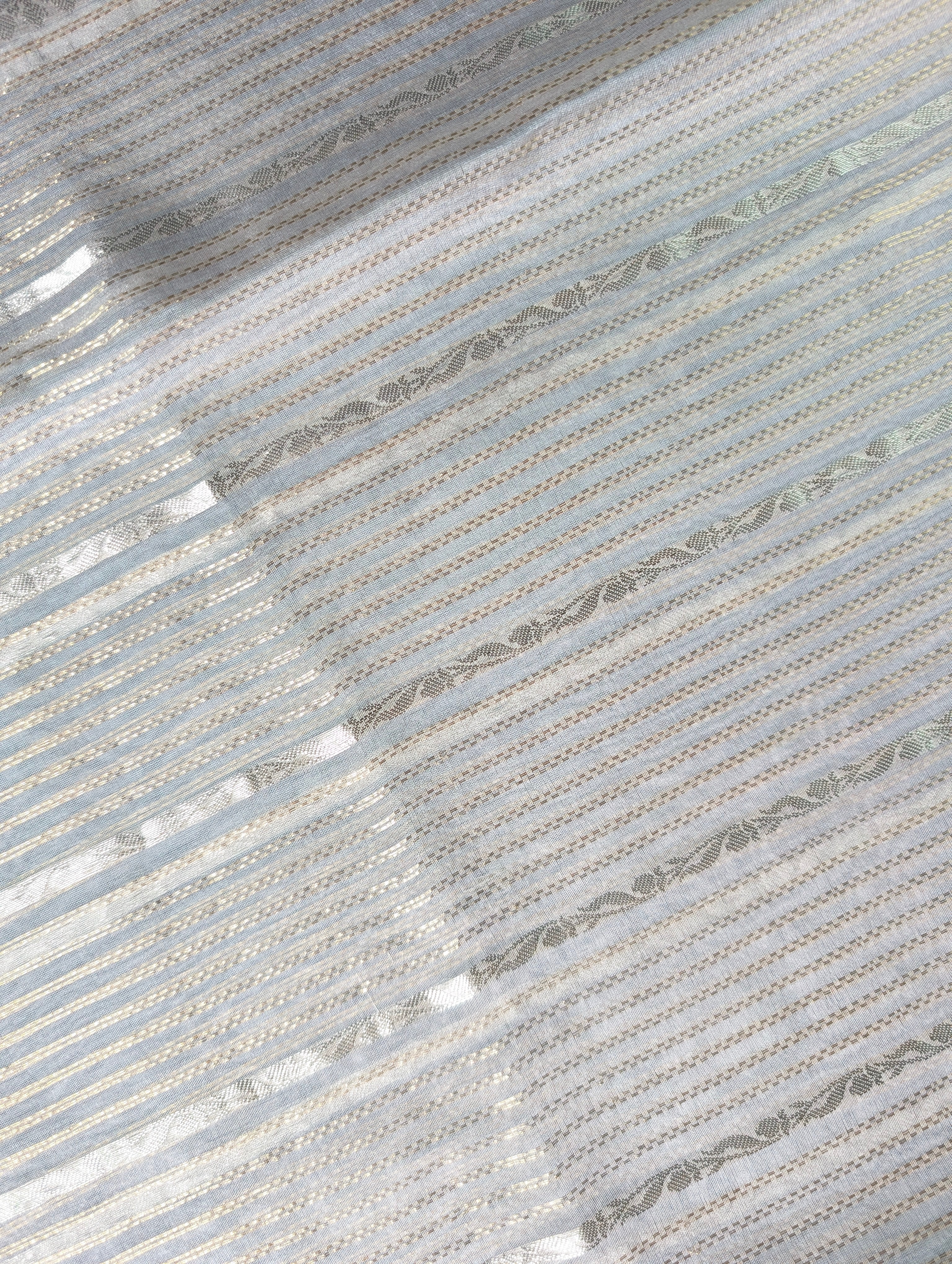 Pure Organza Saree with floral print border - Pastel Blue