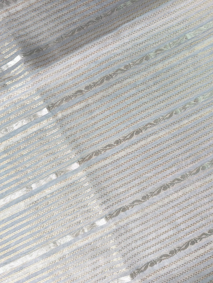 Pure Organza Saree with floral print border - Pastel Blue