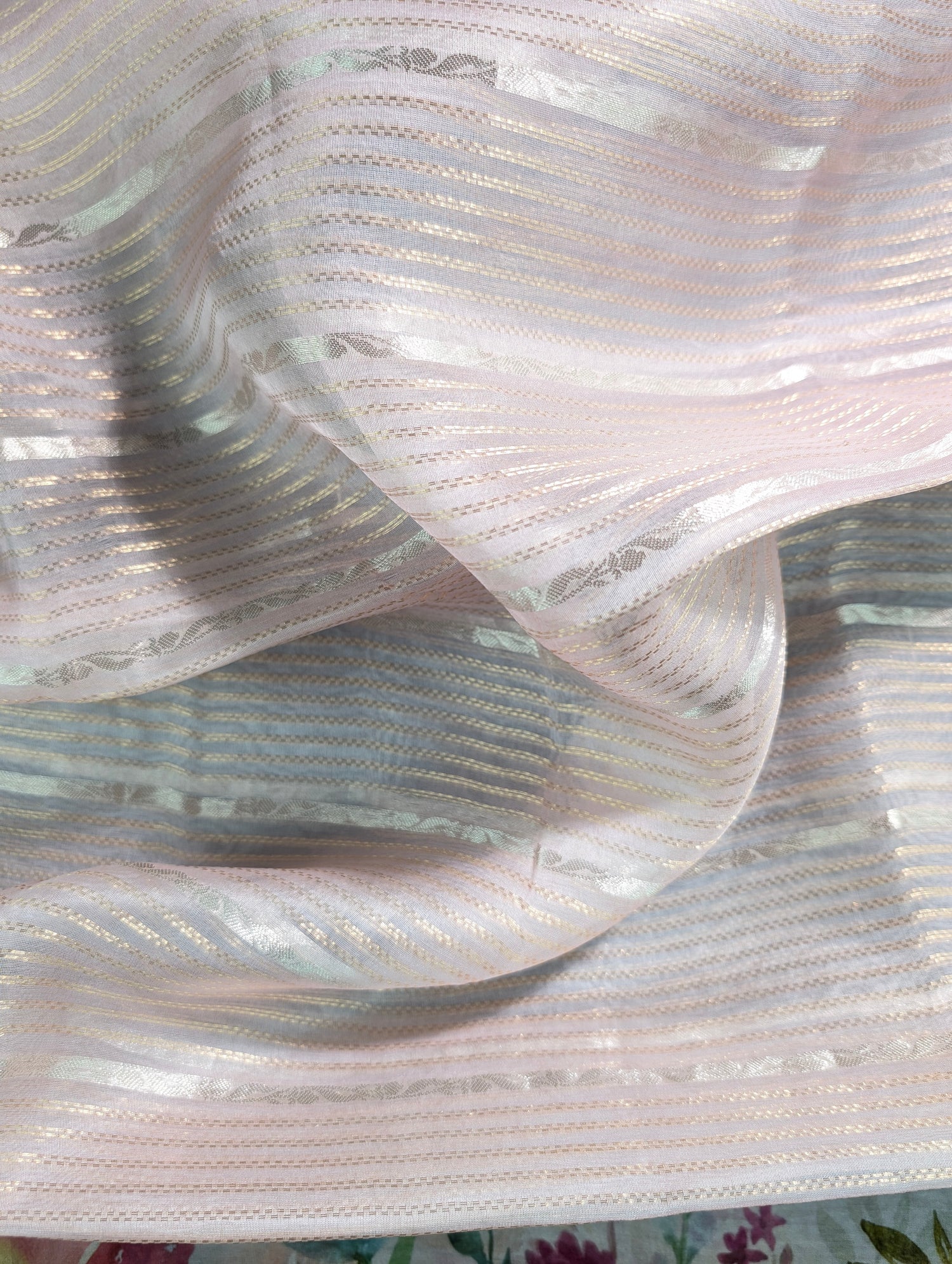 Pure Organza Saree with floral print border - Pastel Blue