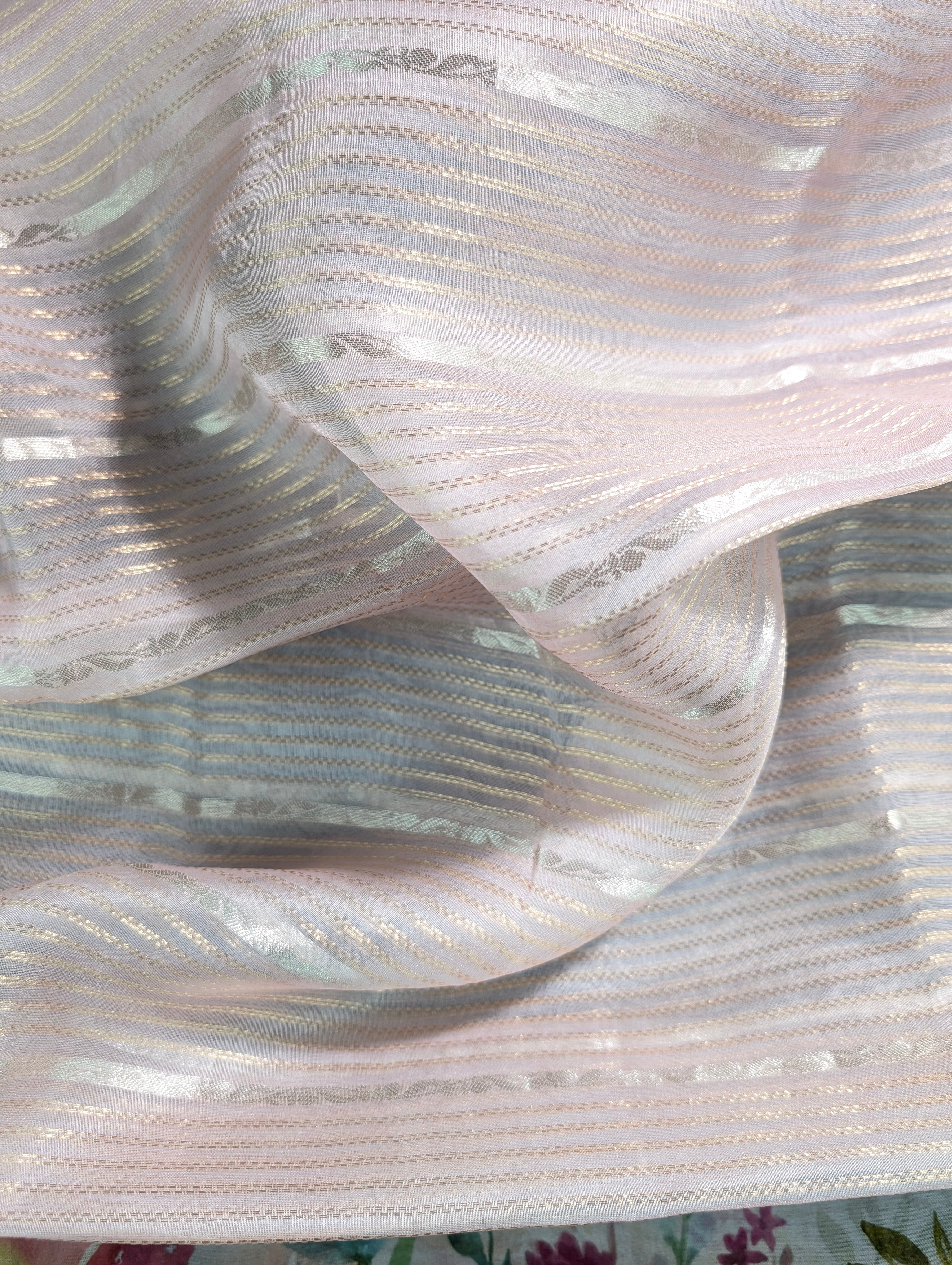 Pure Organza Saree with floral print border - Pastel Blue