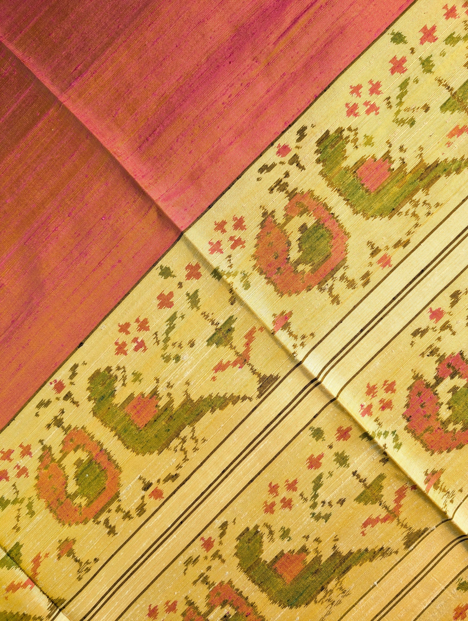 Handloom Raw Silk Patola Saree X Orangish Pink
