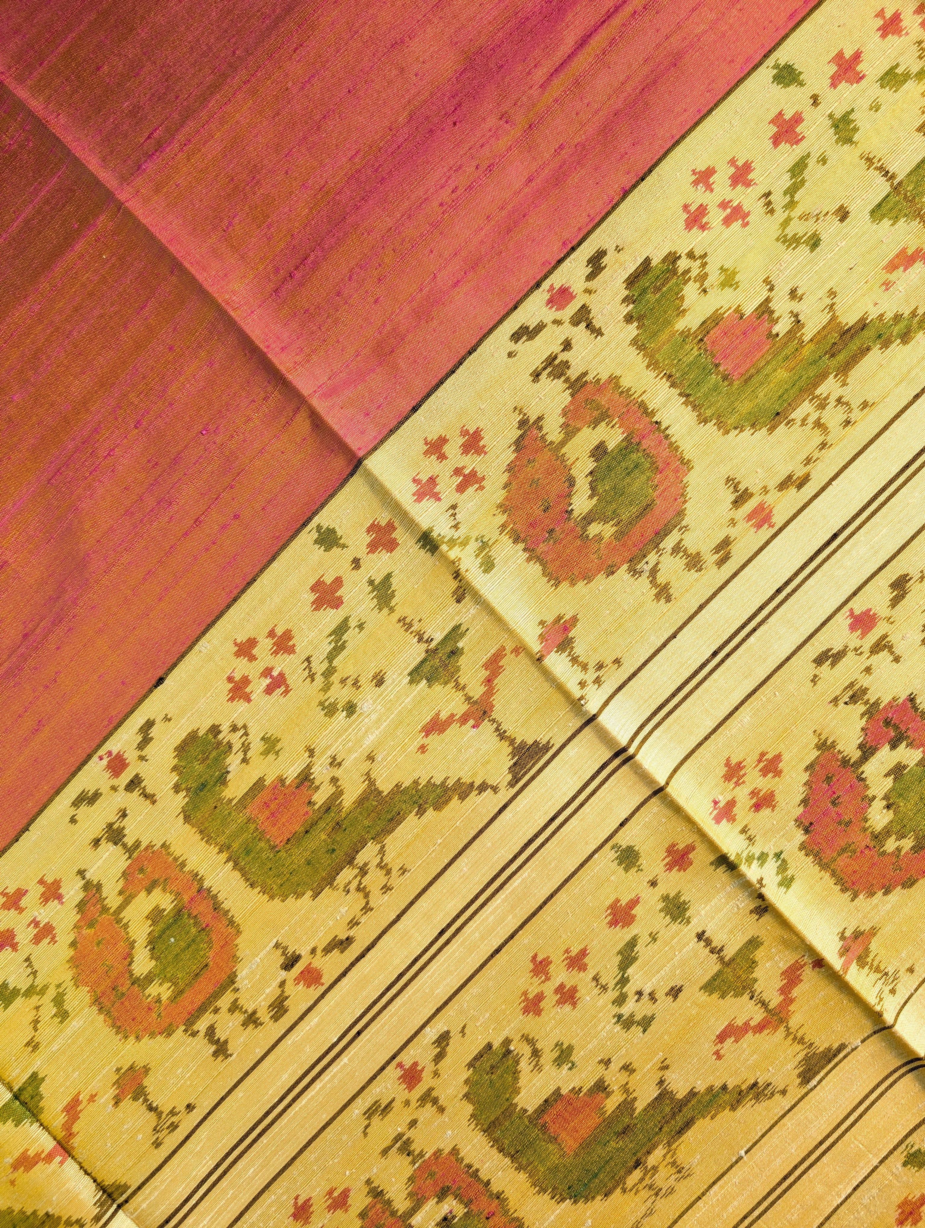 Handloom Raw Silk Patola Saree X Orangish Pink