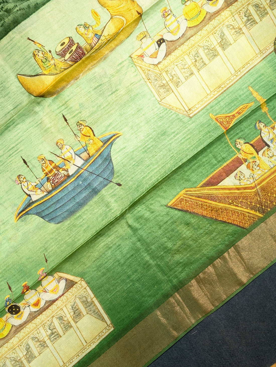 Pure Tussar Silk - Heritage Miniature Art Print in Meadow Green