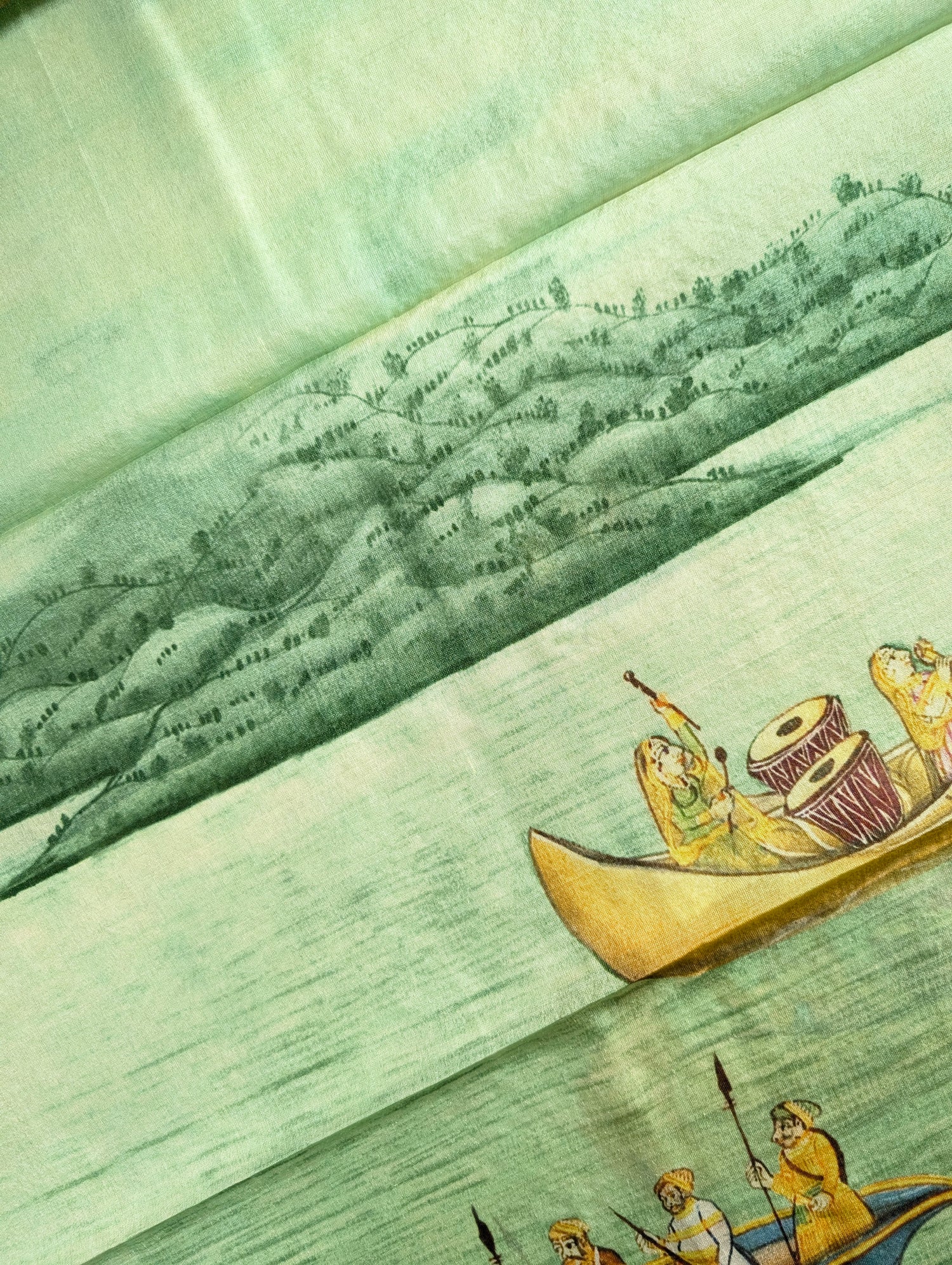 Pure Tussar Silk - Heritage Miniature Art Print in Meadow Green