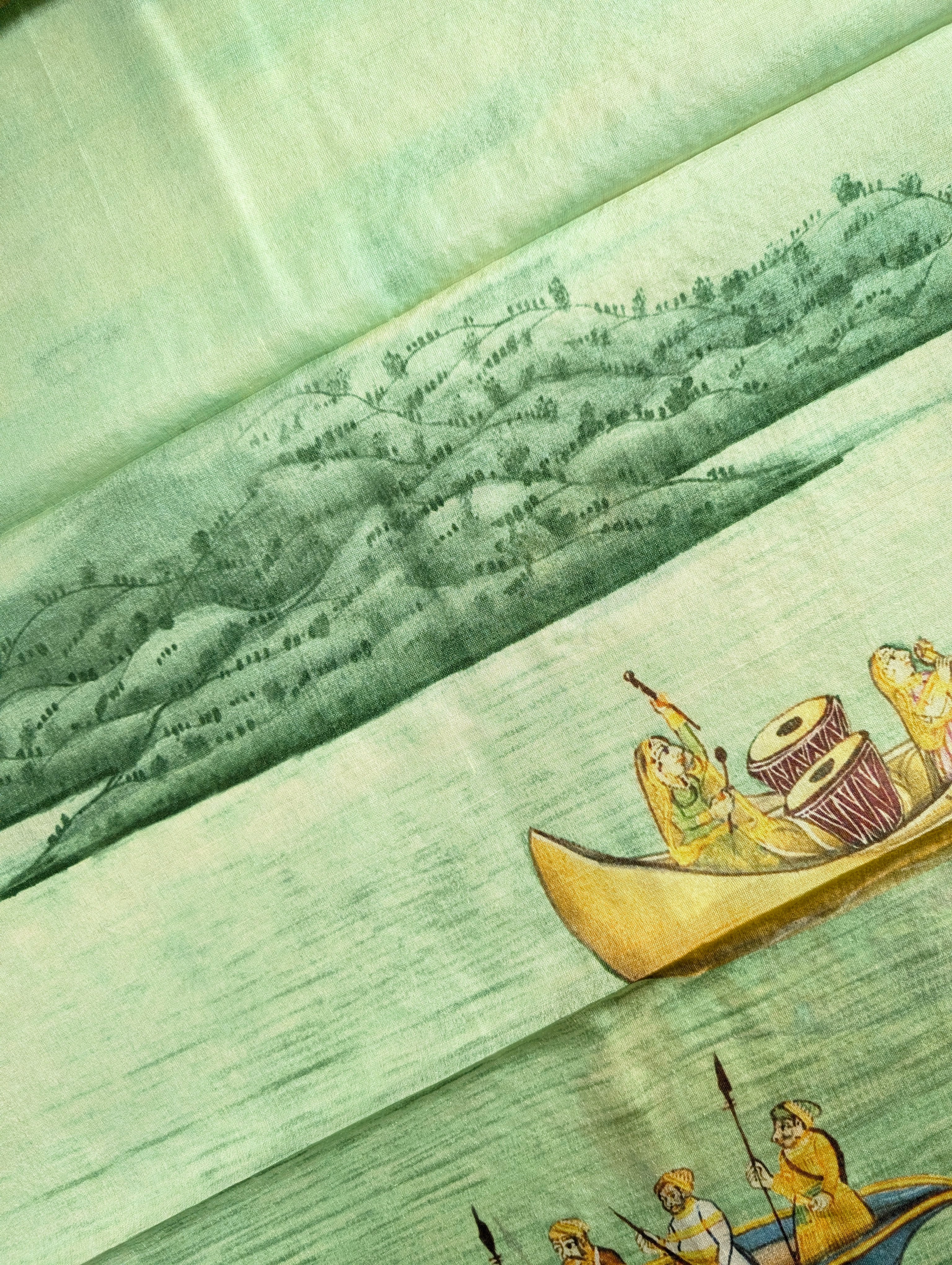 Pure Tussar Silk - Heritage Miniature Art Print in Meadow Green