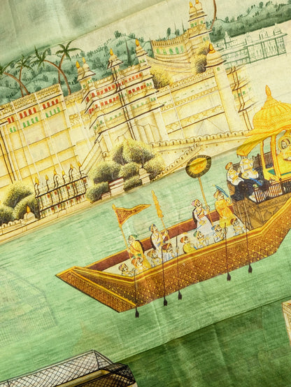 Pure Tussar Silk - Heritage Miniature Art Print in Meadow Green