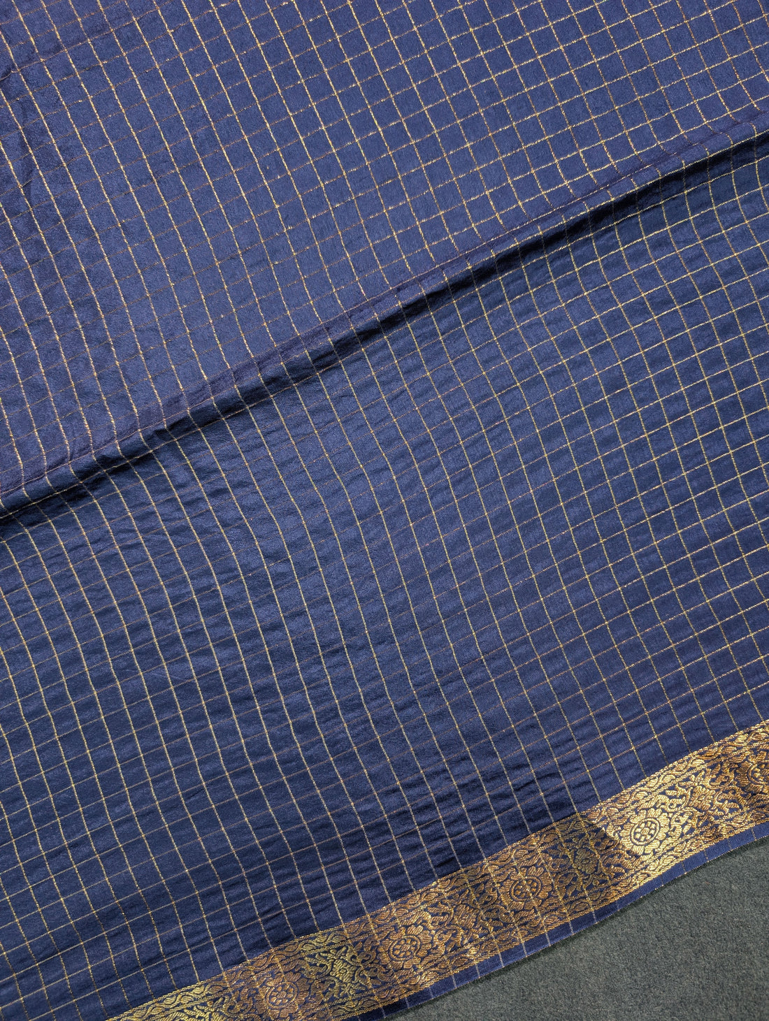 Navy Blue Checks Saree with Zari Border