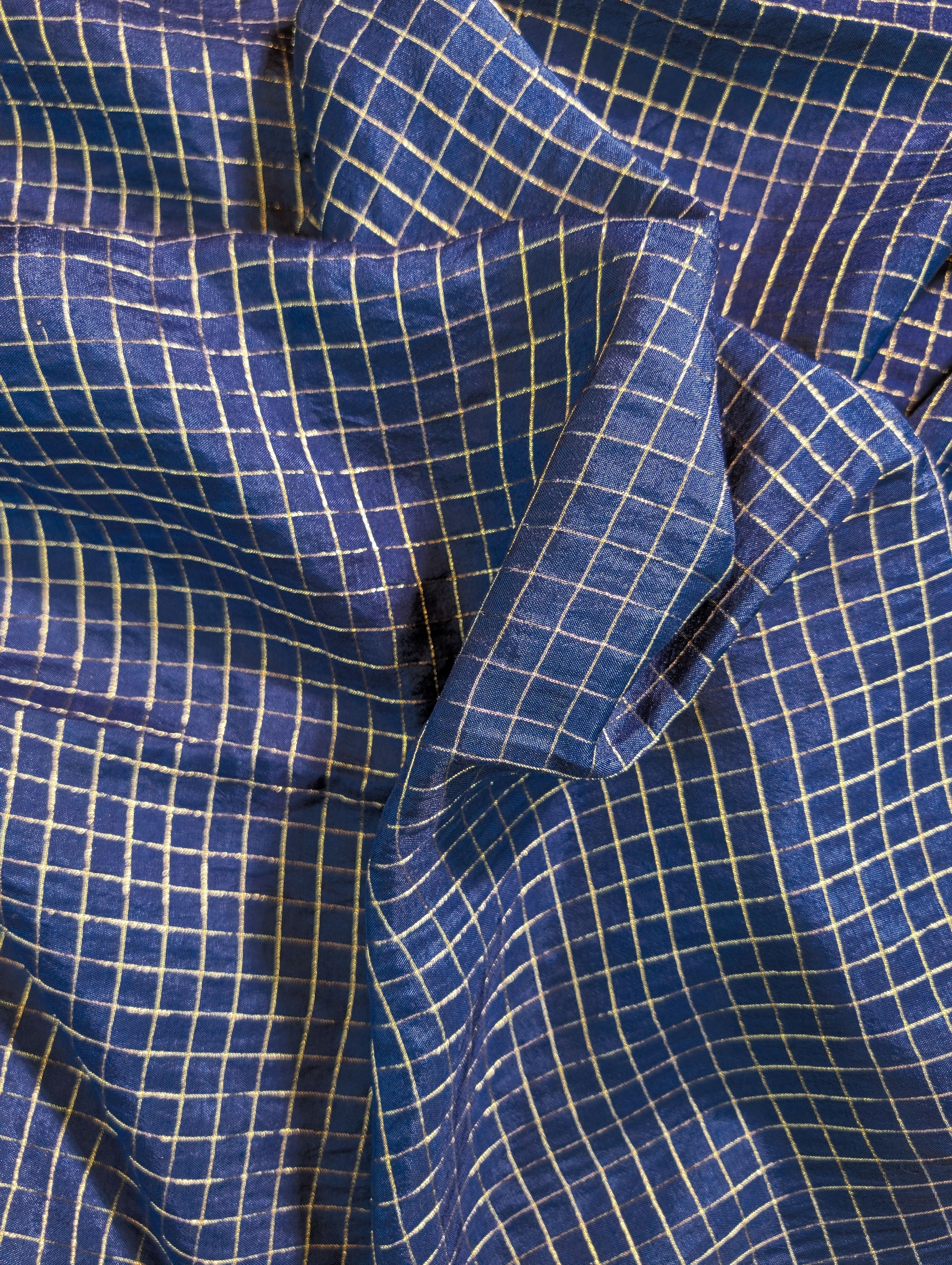 Navy Blue Checks Saree with Zari Border