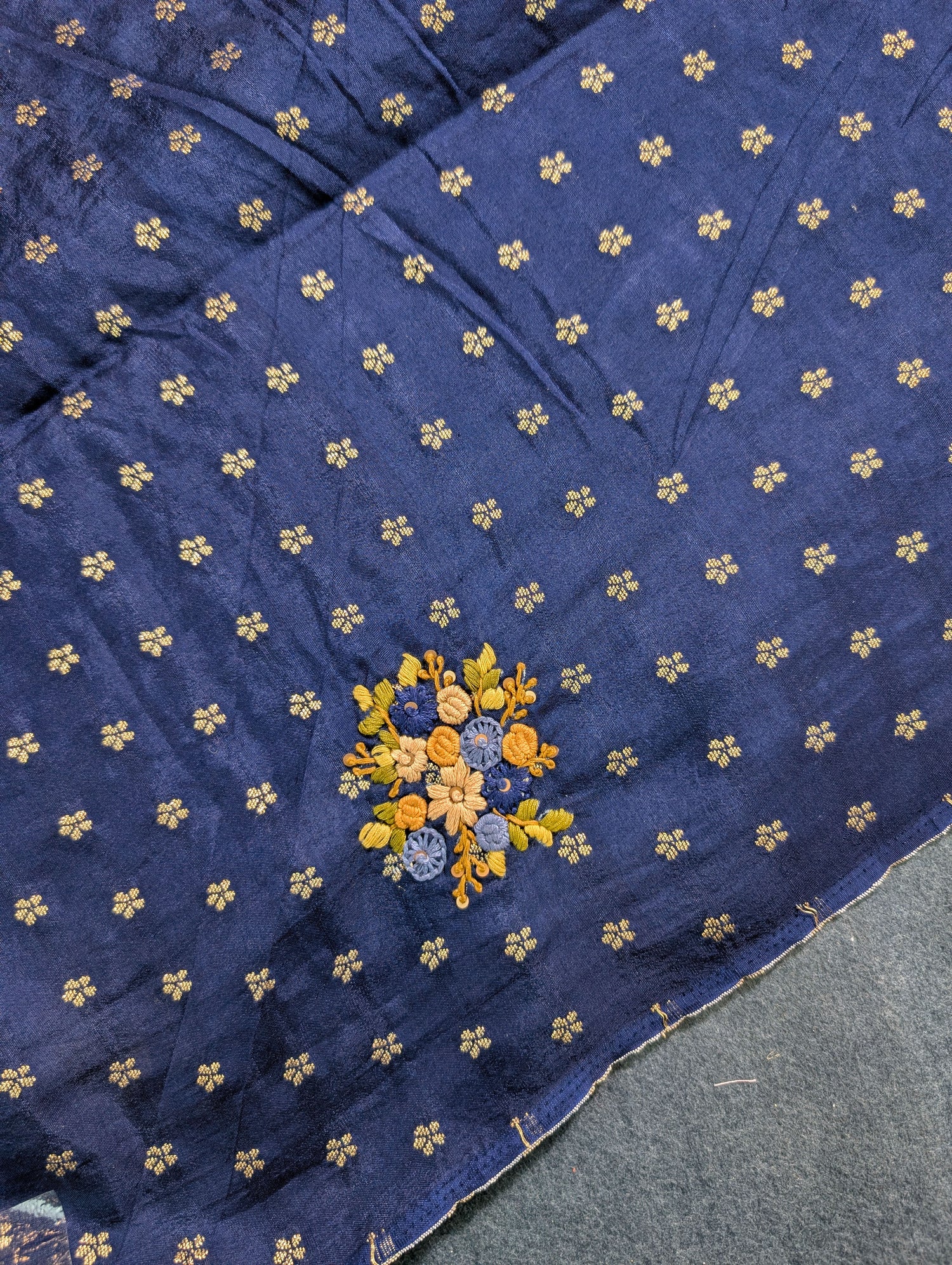 Navy Blue Checks Saree with Zari Border