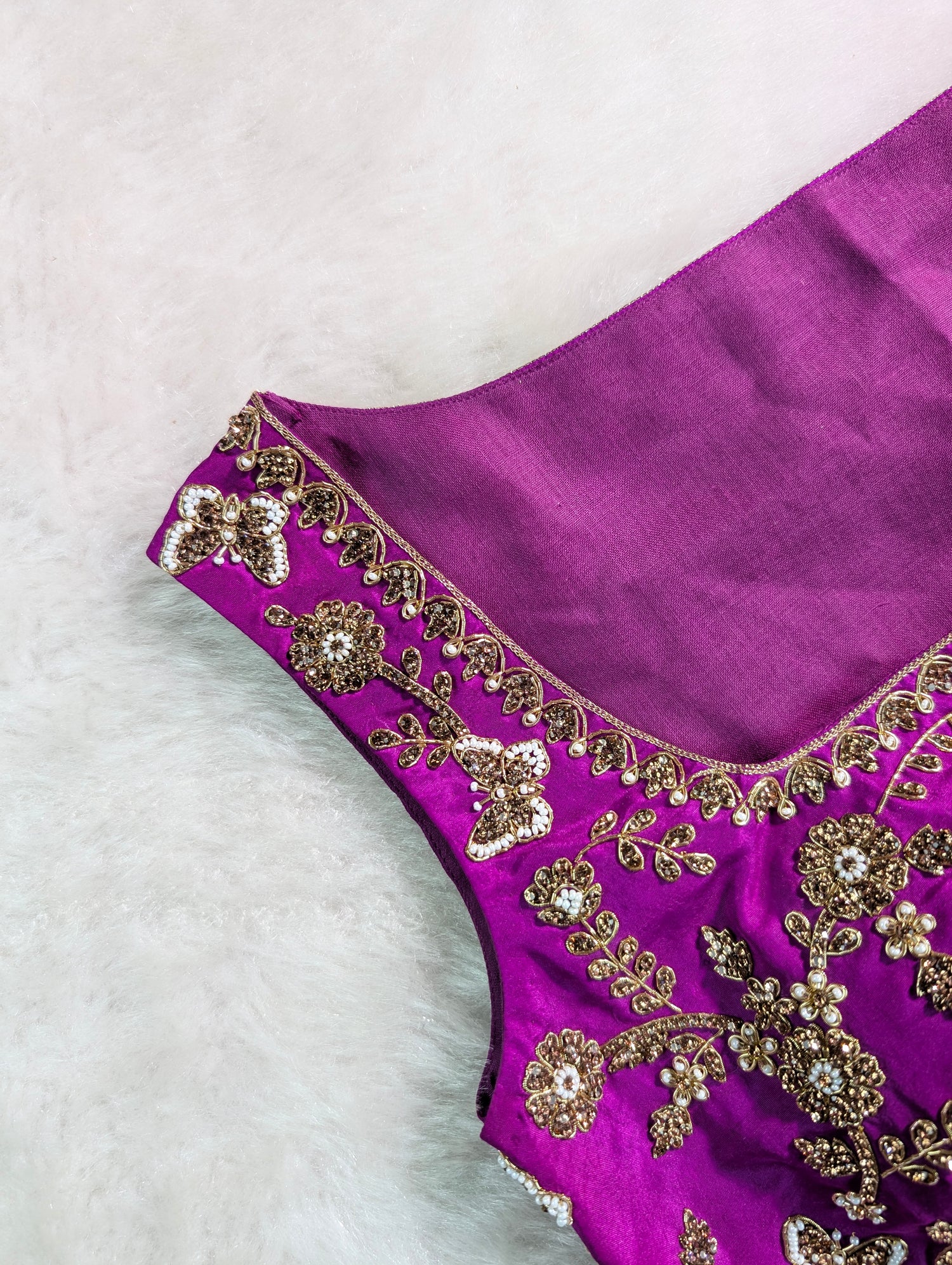 Royal Purple Embroidered Silk Blouse