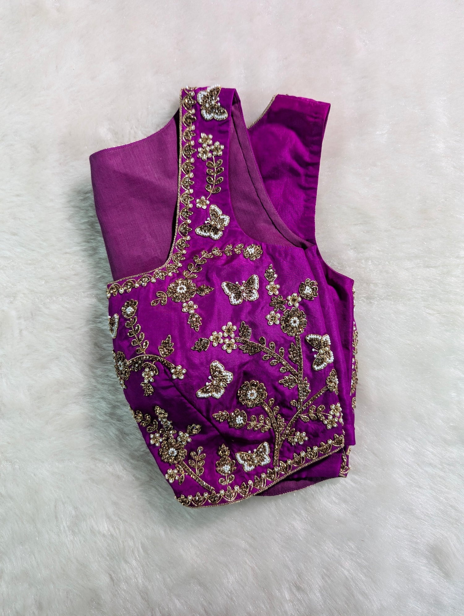 Royal Purple Embroidered Silk Blouse