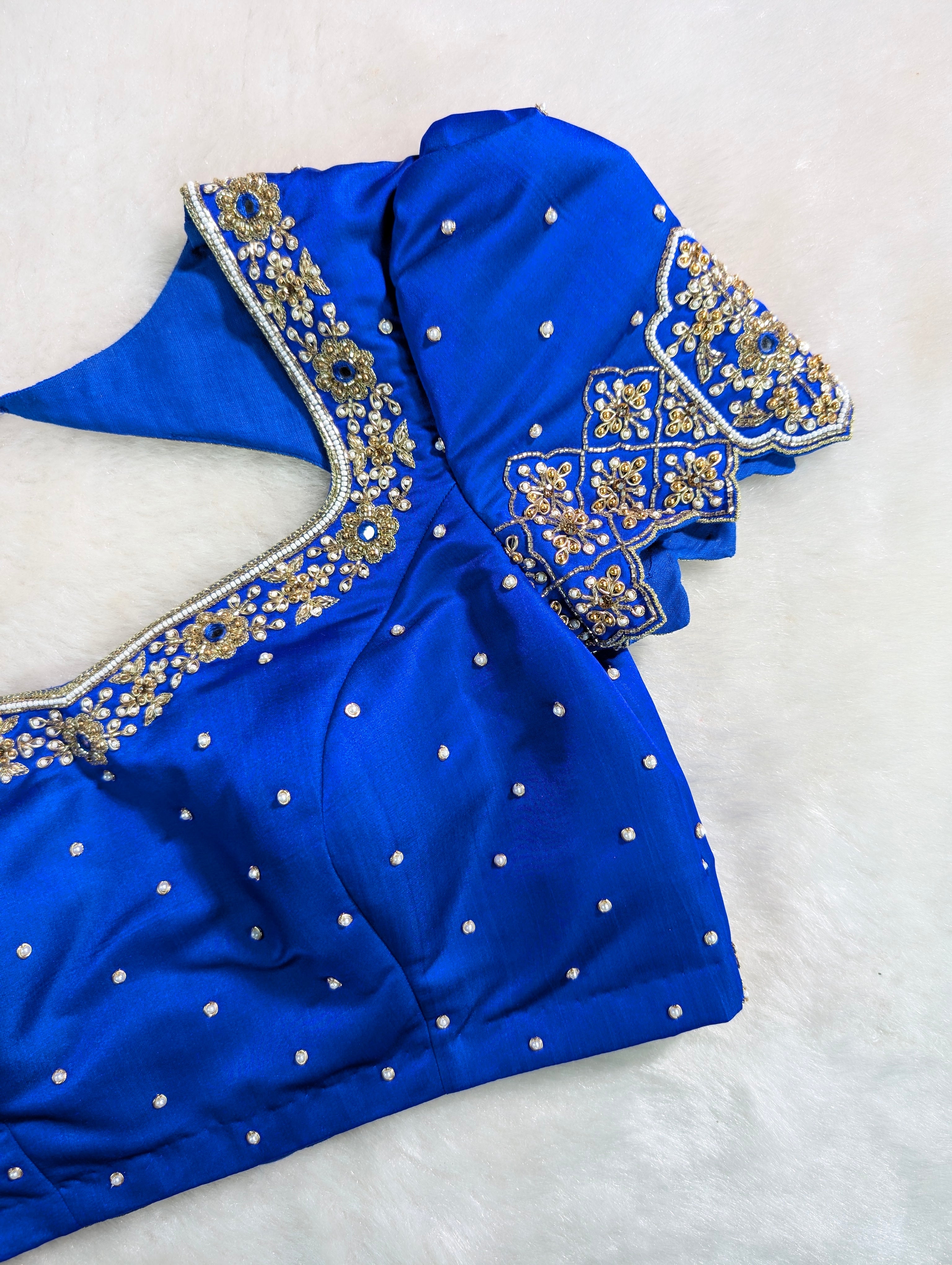Royal Blue Embroidered Designer Blouse