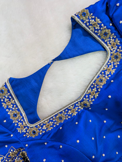 Royal Blue Embroidered Designer Blouse