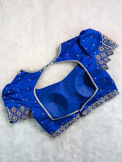 Royal Blue Embroidered Designer Blouse